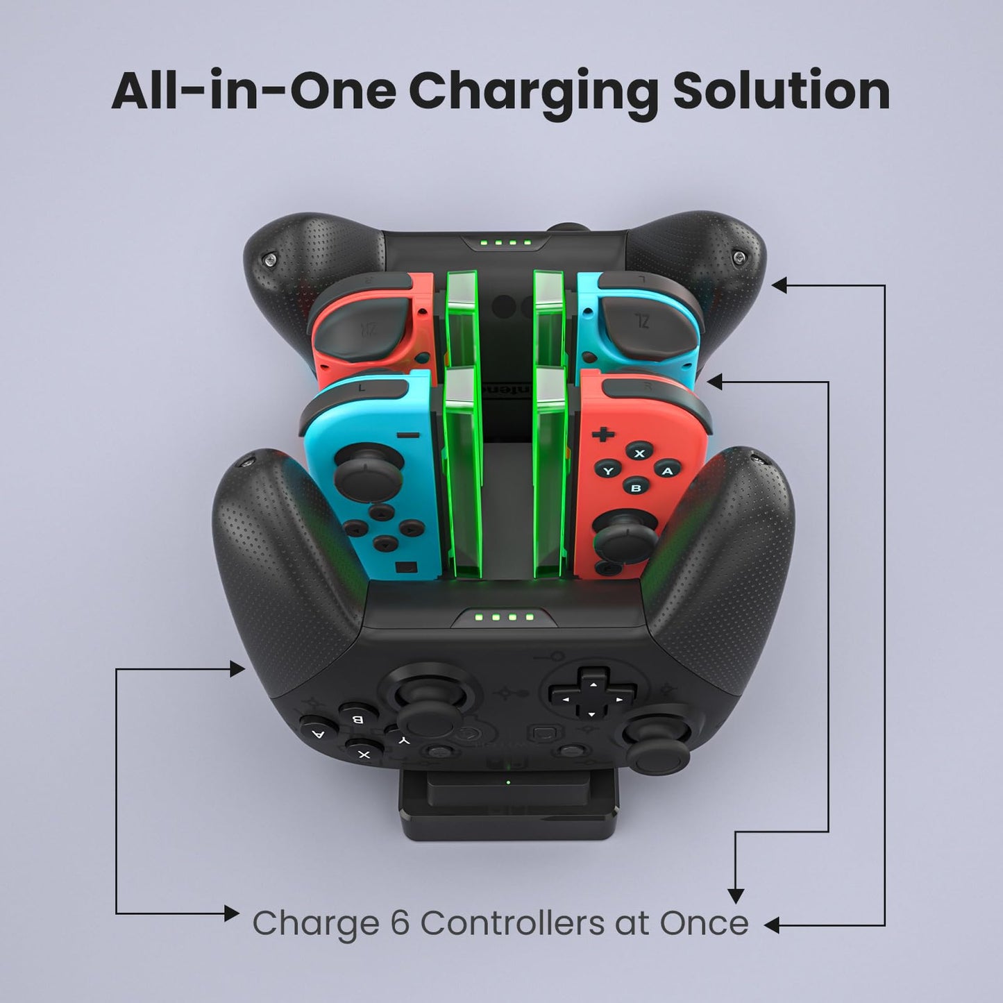 Controller Charger Dock for Nintendo Switch – 6 in 1 Charging Station for 4 Joy-Cons & 2 Pro Controllers, LED Indicator, Quick USB Charging, Not Compatible with Switch 2 Joycon