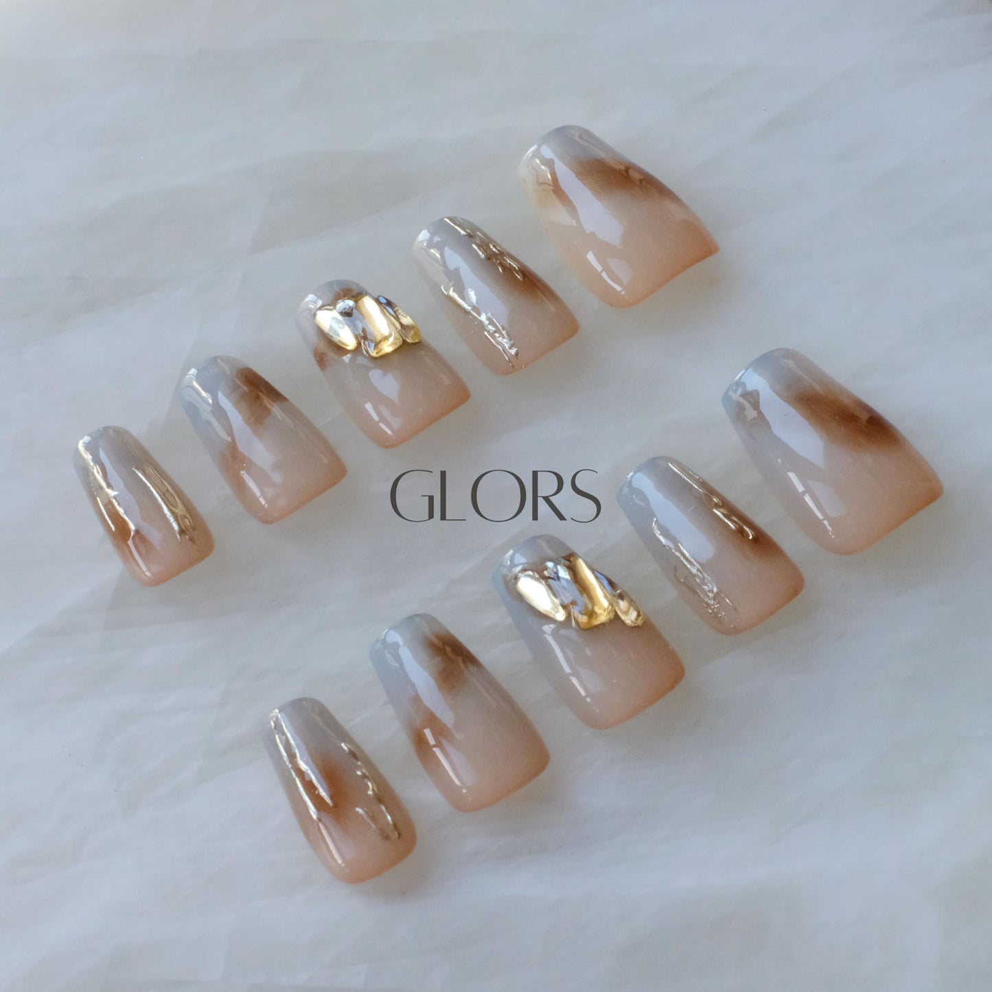 [GLORS] Purly Handmade Medium Ballerina Press on Nails | Mist Forest - Gradient High-end Elegant Wearable Fake False Nails, 10 Pieces (Medium, MB)