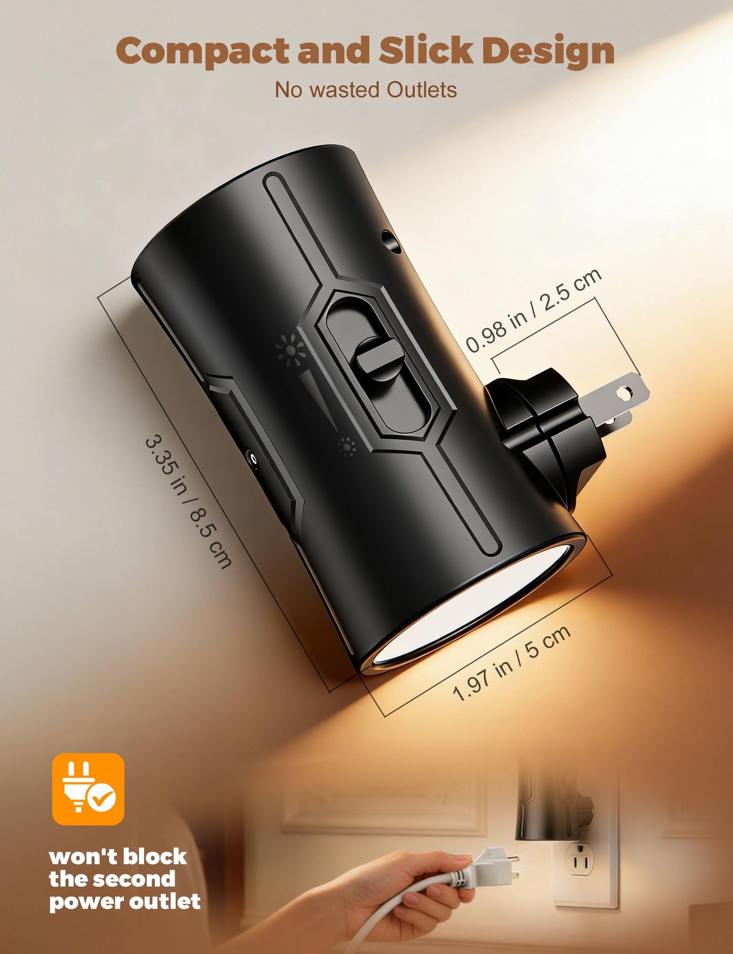 fesnne Night Light, 2-Pack Dimmable Plug-in Night Light with 90°Rotatable Plug, 0-100LM Adjustable Brightness, 3000K Warm White, 1W Ultra Low Energy for Bedroom, Hallway, Bathroom, Kids Room