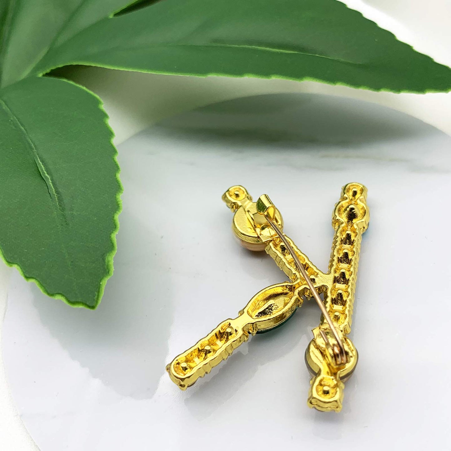 XGALBLA Letters K Plated Metal Stone Clear Colorful Crystal Lapel Pin Brooches Collar(Gold Tone)