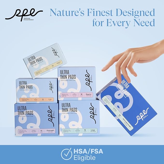 100% Large Organic Pads for Women, Ultra Thin Heavy Flow Sanitary Pads with Wings, Super Absorbency Feminine Pads Extra Coverage Period Pads, Unscented Cotton Pads Menstrual (Large, Size 4, 96ct)