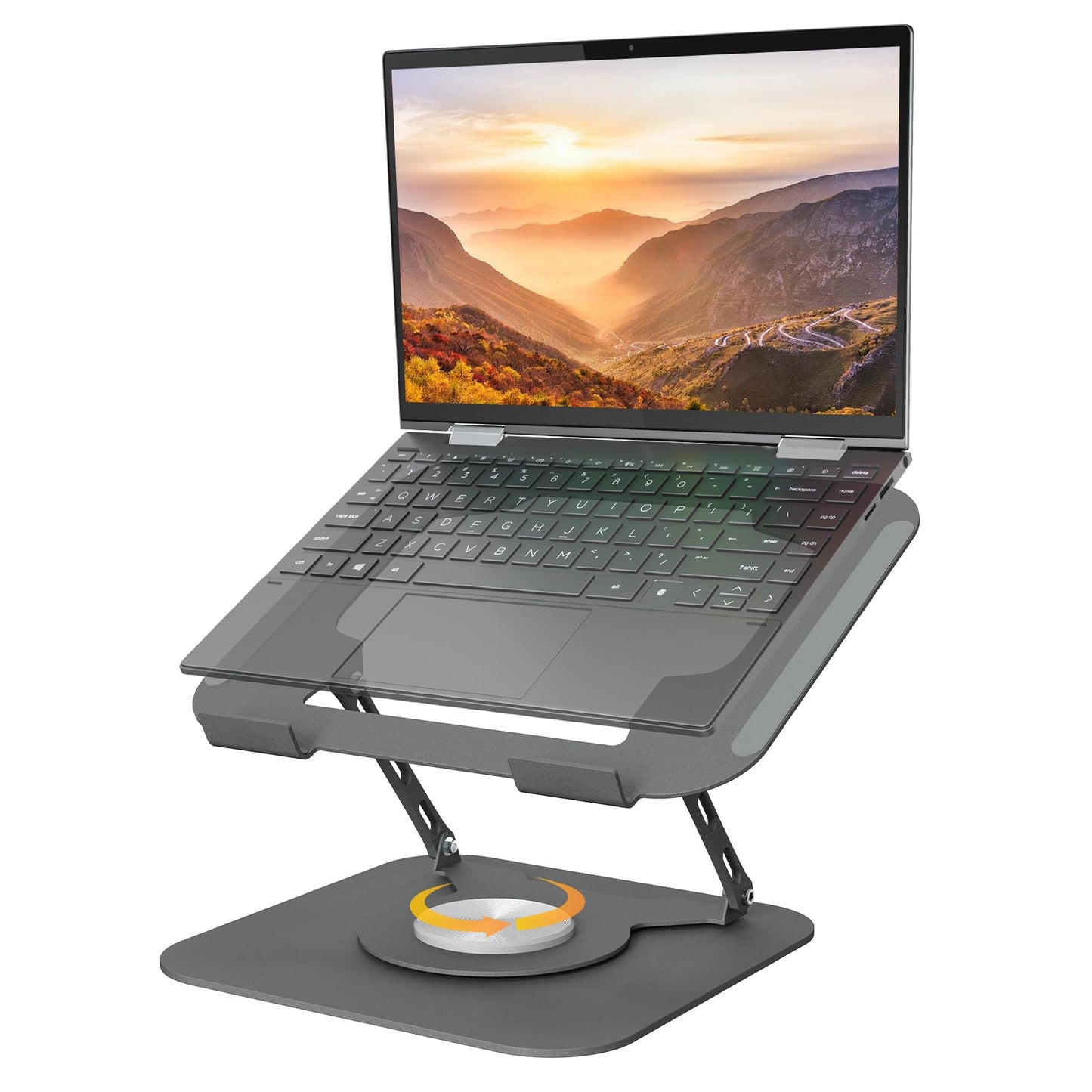 Adjustable Laptop Stand for Desk, Laptop Riser with 360 Rotating Base, Ergonomic Laptop Holder for Desk, Foldable Portable for Office & Home Compatible with MacBook Air Pro, Dell, HP (10-17.3'')