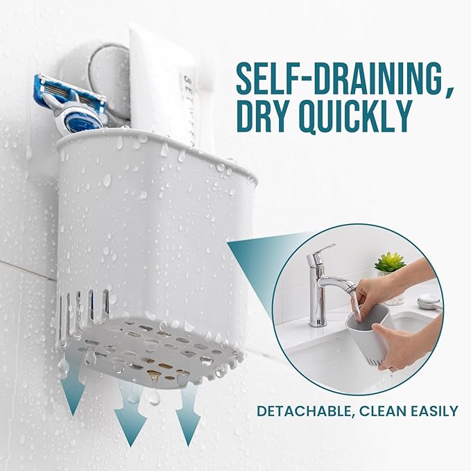 TAILI Suction Toothbrush Holder, Powerful Toothpaste Toothbrush Suction Cup, Self-draining Shower Razor Holder, Shower Toothbrush Holder for Wall, Kitchen Tableware Holder, Gray