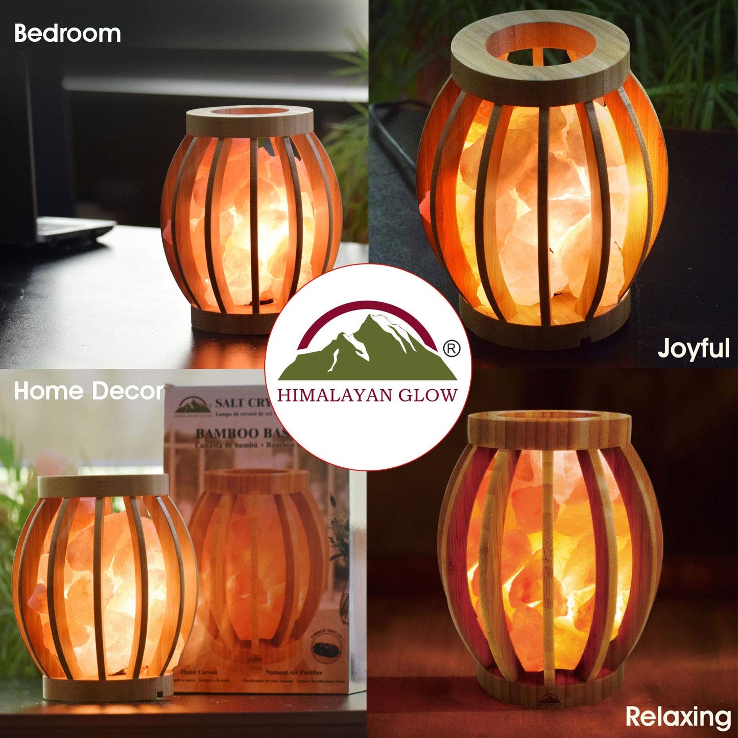 Himalayan Glow 1348 Basket Crystal Pink Chunks, Nightlight, Bulb,(ETL Certified) Dimmer Switch, Ideal Gift and Home Decor Bamboo Salt lamp | 5-7 LBS, Pack of 1