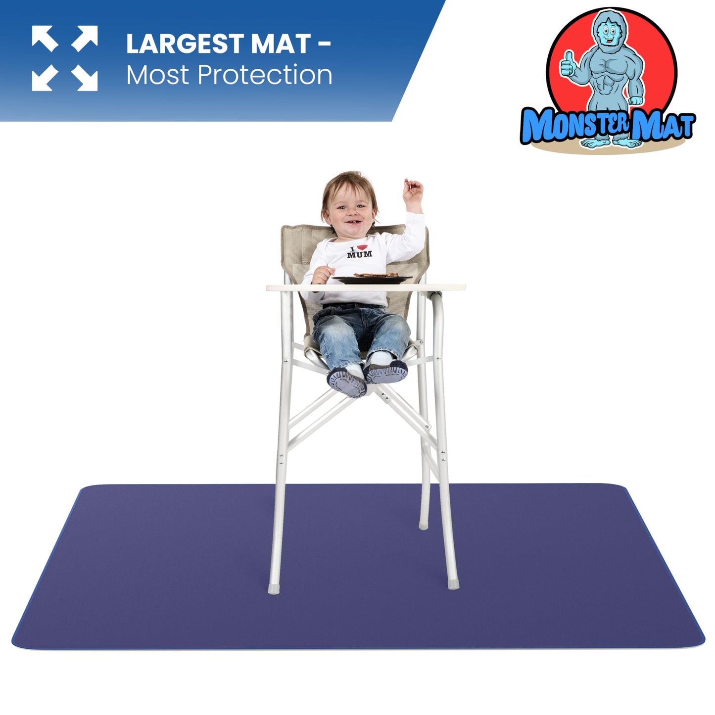 MonsterMat Extra Large Waterproof Splat Mat – 60"x60" Super Jumbo Mess Mat for Floor & Table Protection Washable Mat for Arts, Crafts, Painting, and Playtime (Grey) (Navy Blue)