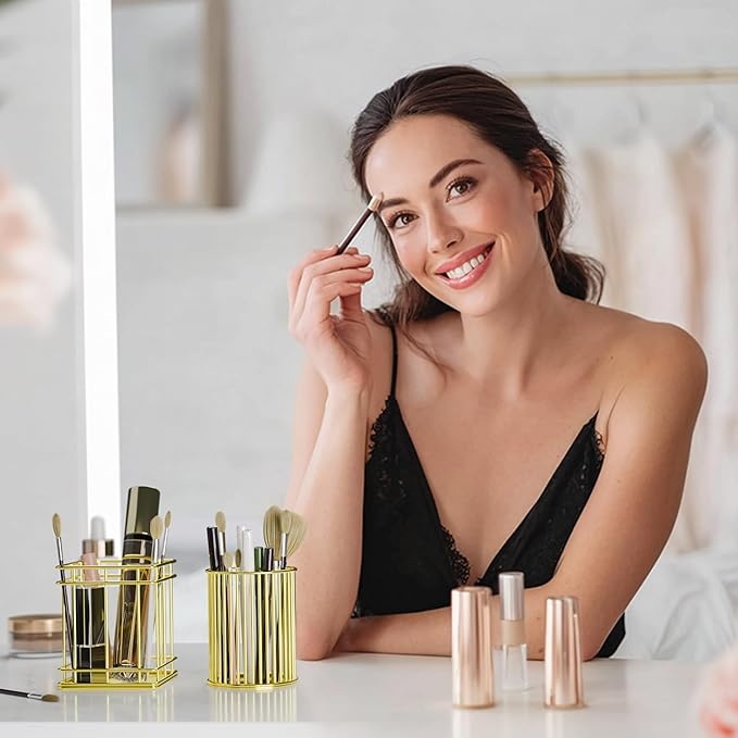 Makeup Holder - Cosmetic Brushes Storage Holder, Makeup Brush Organizer for Dressing Table, Gold, 2 Pack.
