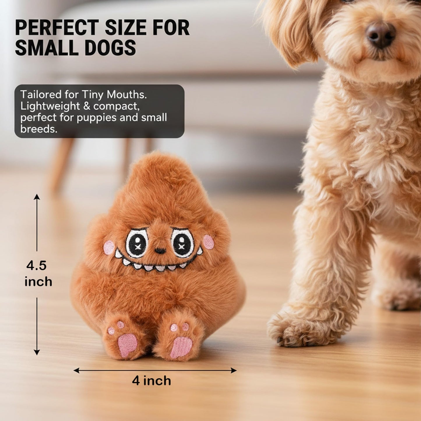 jaycos Funny Brown Monster Plush Dog Toy - 4.5" Interactive Shaking Sound Pet Toy, Durable Soft Stuffed Animal with Detachable Keychain Hook for Small Dogs & Puppies