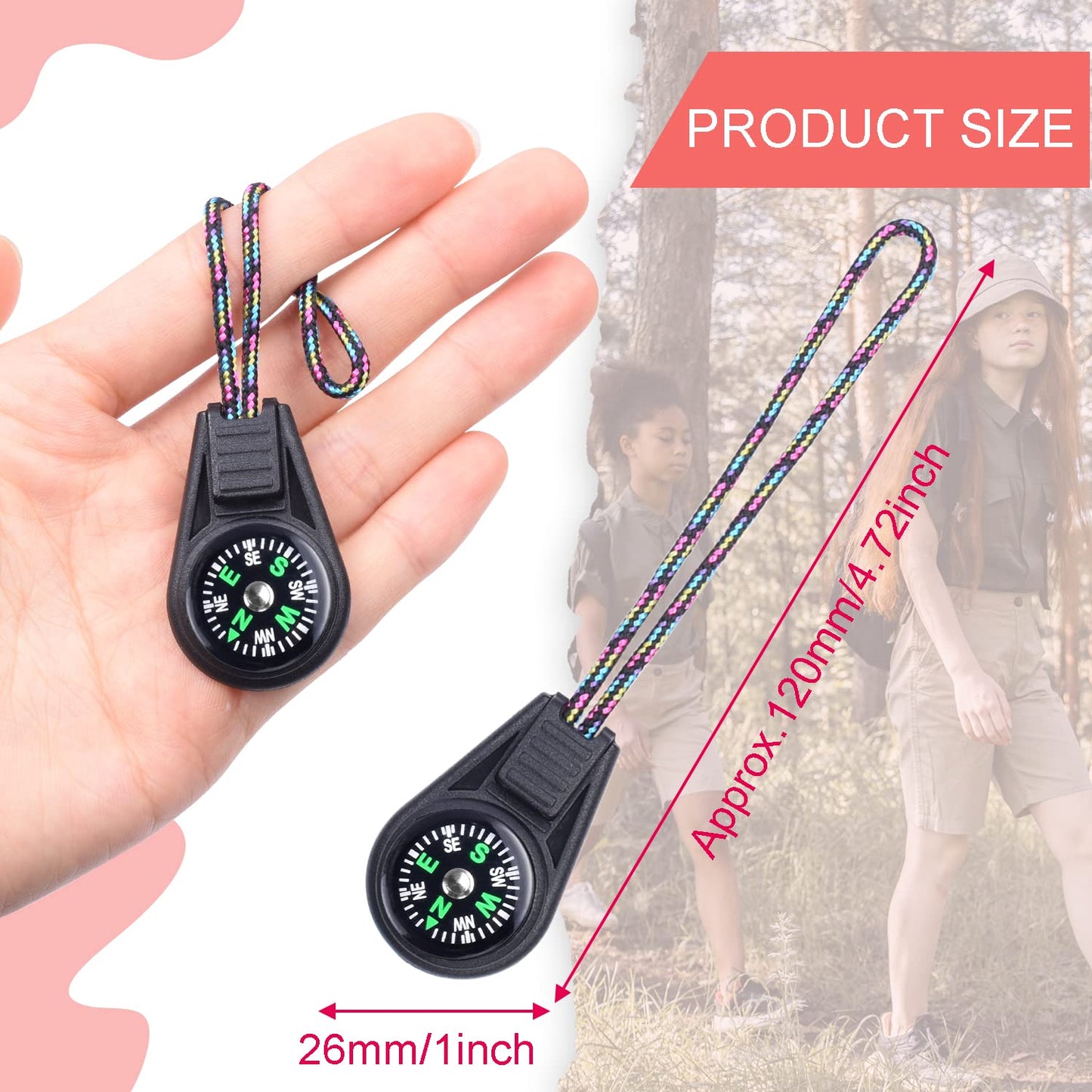 LongS Mini Kids Compass Keychain Kit, Paracord Hiking Survival Compasses, Scout Compass