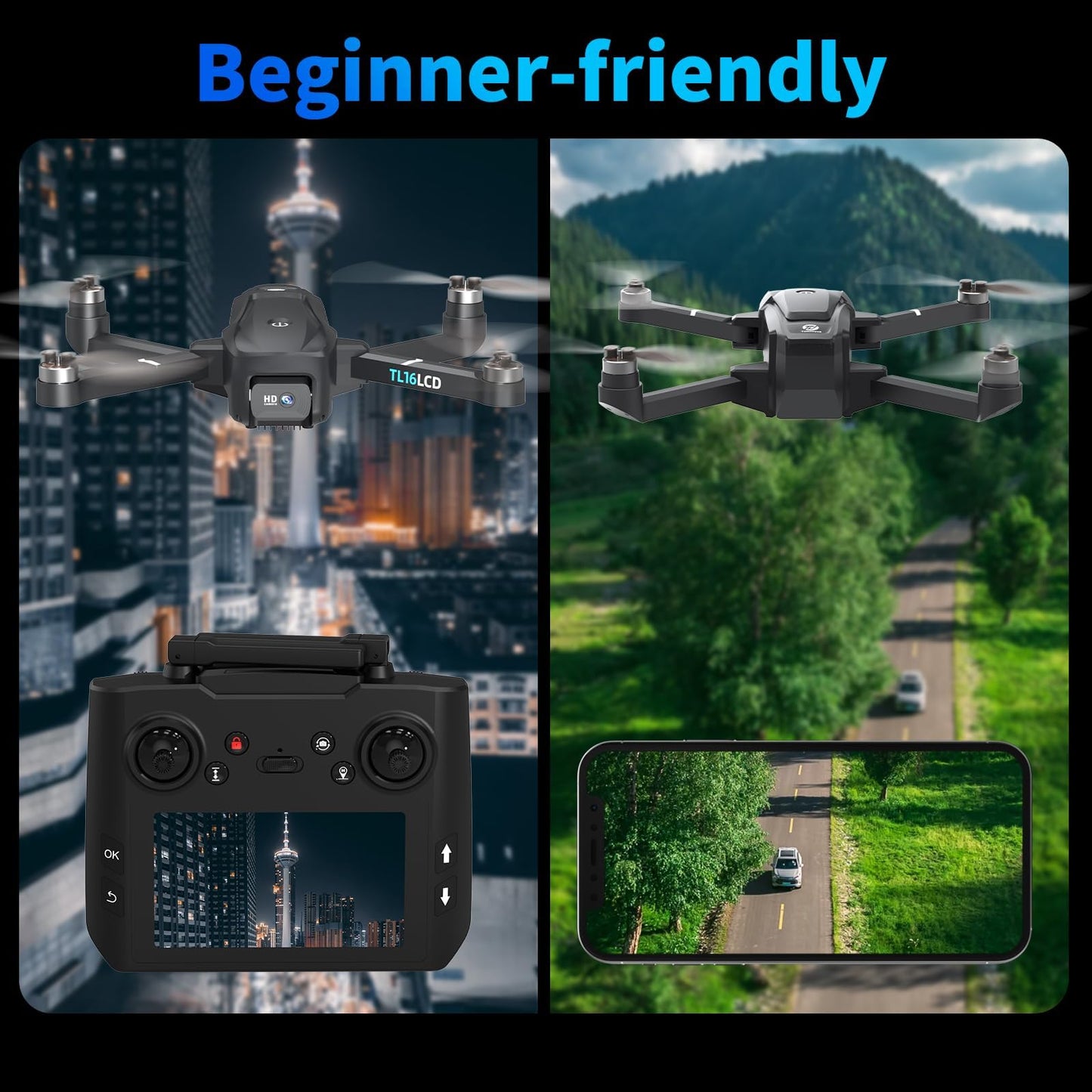 Tolatoyus Drones with Camera for Adults 4K, GPS Drone with 4.5” LCD Screen Controller Follow Me Auto Return 5G Long Range Transmission Foldable FPV Drone for Beginners Under 249g