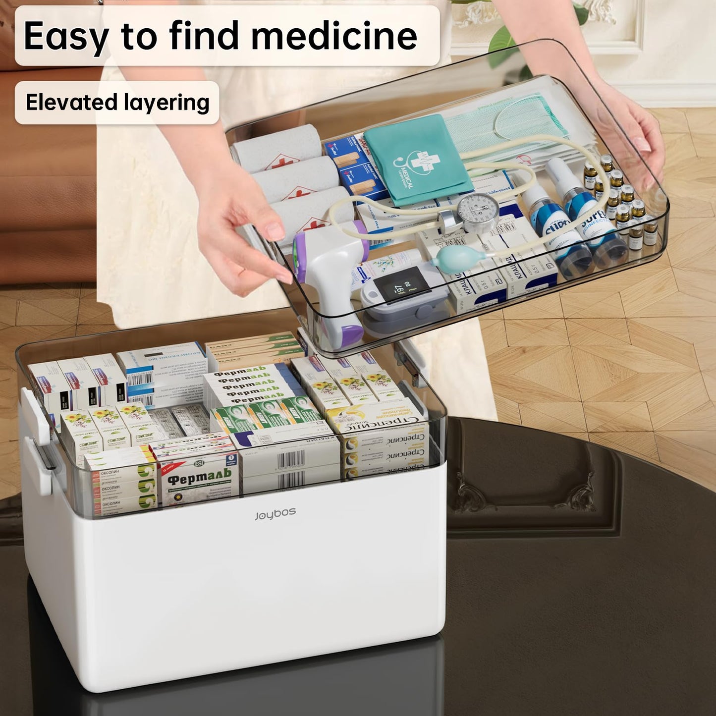 CTIME 3-Tier Medicine Organizer - Portable Medicine Cabinet with Leather Handle, Empty First Aid Kit for Home