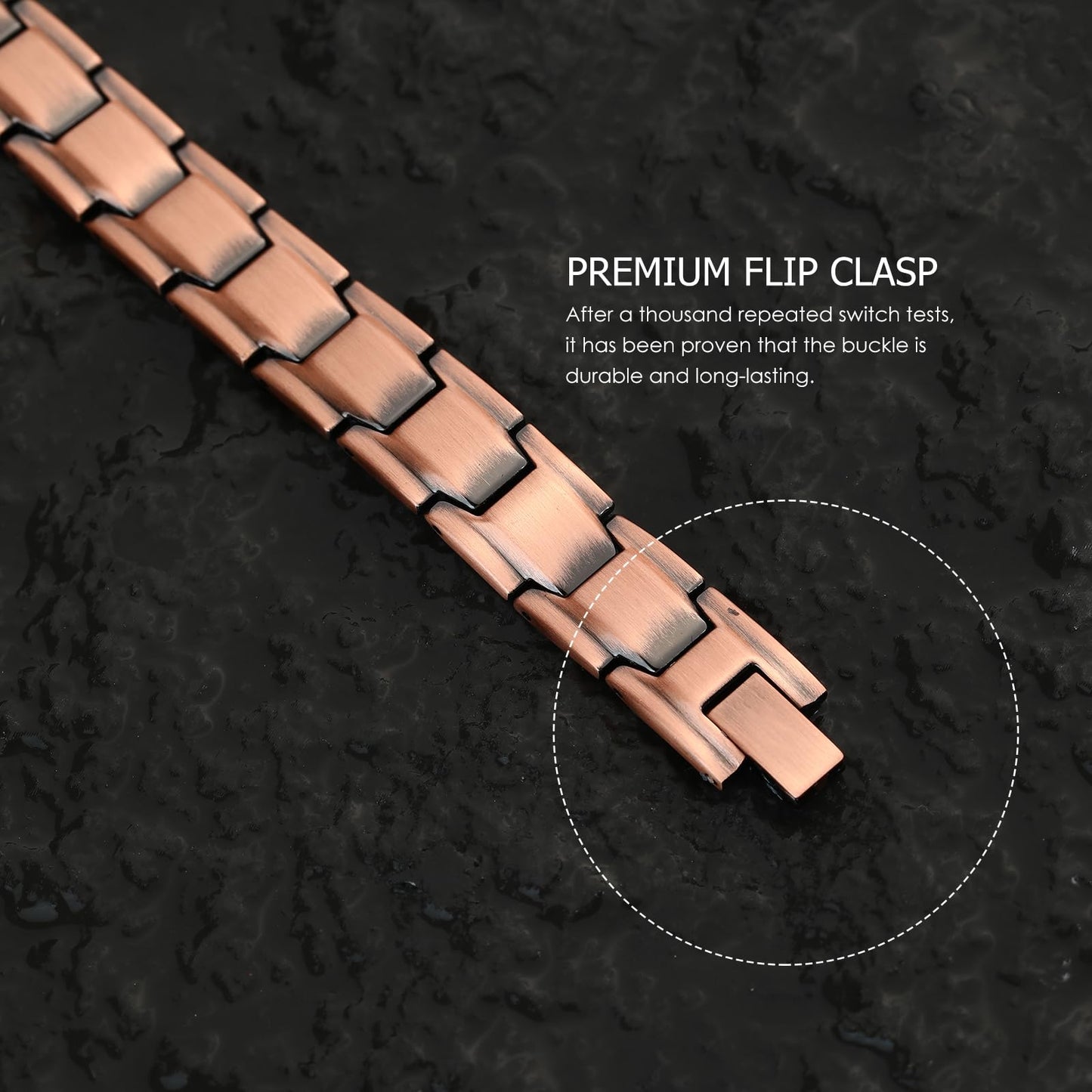 EMMORI Ultra Strength Magnetic Bracelet - 3,500 Gauss Per Magnet -Magnetic Bracelets for Men Woman - Adjustable Length -Pulseras Magneticas (Copper)