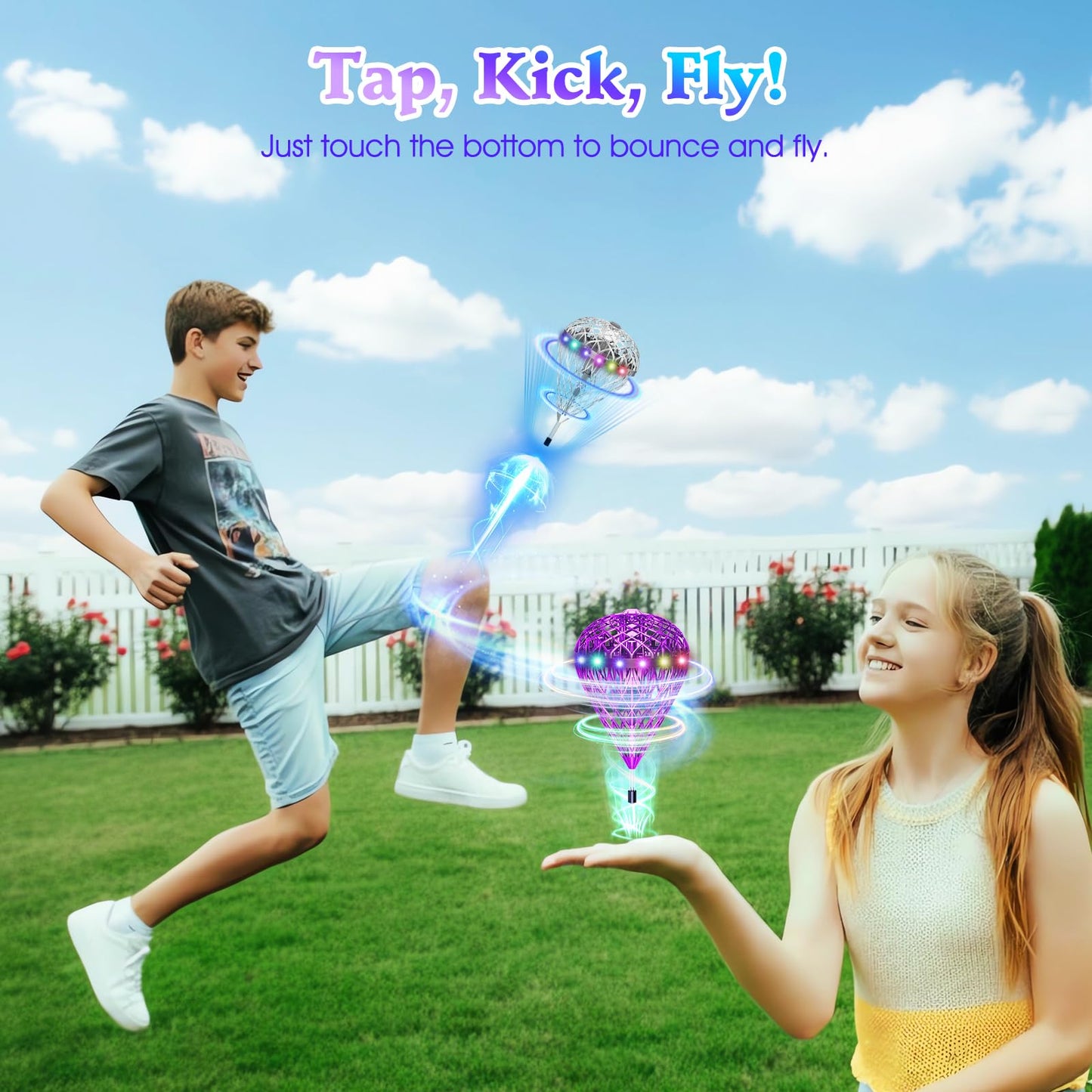 2025 Flying Orb Ball Cosmic Globe, 3D Bouncing & Hover Spinning Floating Ball Toy with Dazzling RGB Lights, Outdoor Ball Cool Toys Gift for Boys Girls Ages 6 7 8 9 10+(Silver)