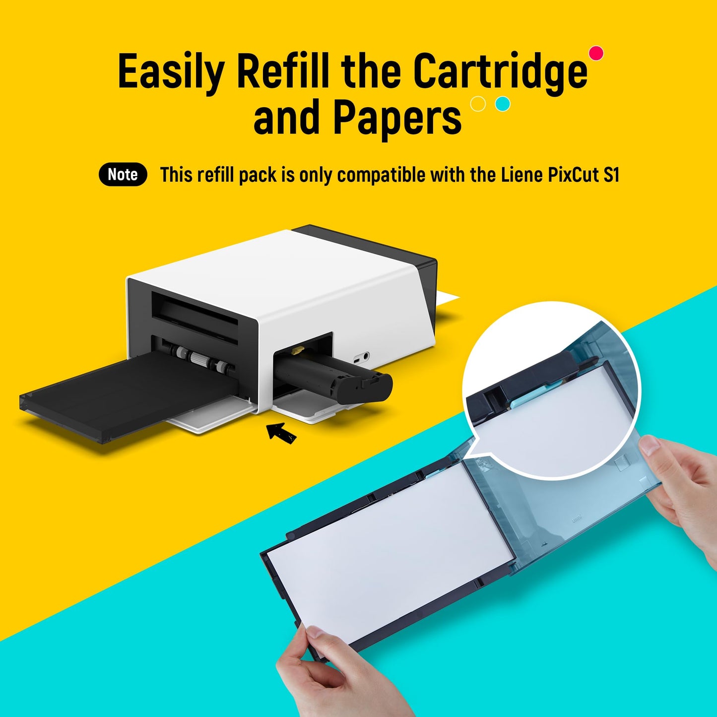 Liene Sticker Paper & Cartridge (Enhanced Adhesion Version) - Includes 2 Ink Cartridge Refills & 72 Sheets of 4x7" Printable Sticker Paper, Dye Sublimation, Compatible Only with Liene PixCut S1