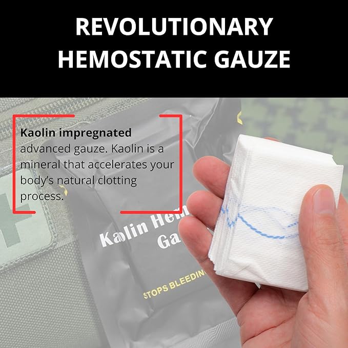 First Aid Advanced Quick Clot Combat Gauze - Flexible Hemostatic Gauze - Stop The Bleed kit Faster Wound Packing with Quick Clotting Medical Gauze - Survival Kit Supplies - 3" x 12.5' (CT-Gauze-5)