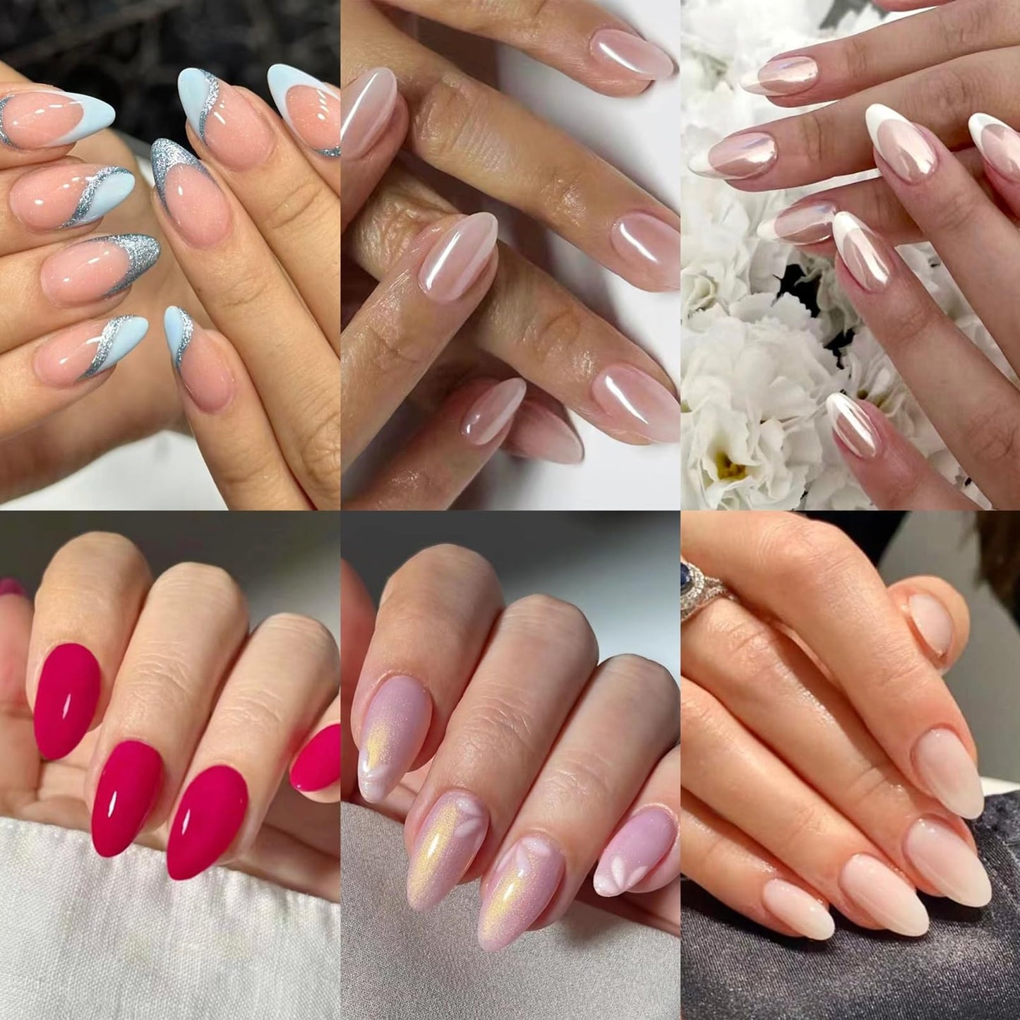 CTTHNBD 6 Packs (144 Pcs) Almond, Pink Press on Nails - Medium, Short, French Tip, Ombre, Gel False Nails - 12 Sizes, 6 Styles