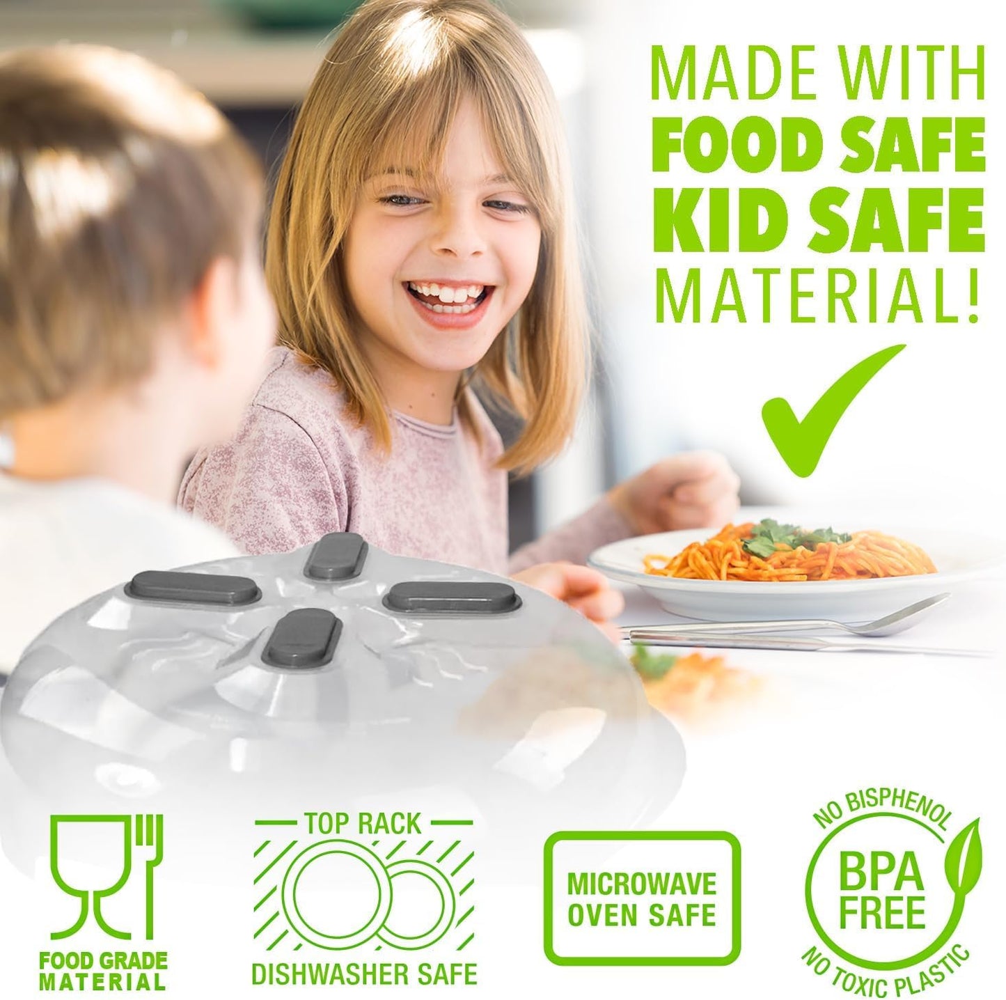 HOVER COVER Magnetic Splatter Cover, 12-Inch Clear BPA-Free Food Lid, Vented Plate Guard with Steam Vents, Anti-Splash Microwave Lid, Dishwasher Safe, Space-Saving Magnetic Storage - Graphite