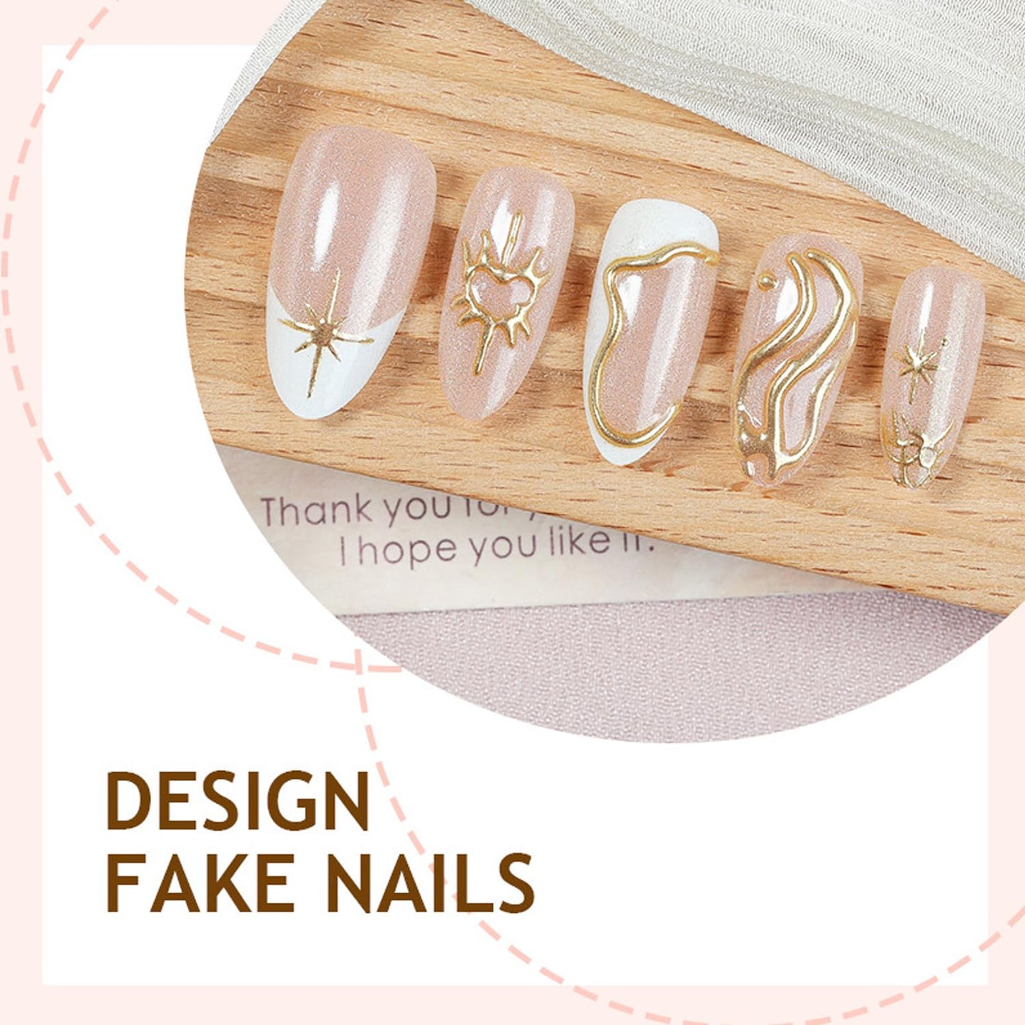 30pcs White French Tip Press on Nails 3D Gold Irregular Line Star Heart Design, Glossy Full Cover Acrylic False Nails with 3D Pearl Charm Reusable Stick Glue on Fake Nails for Women