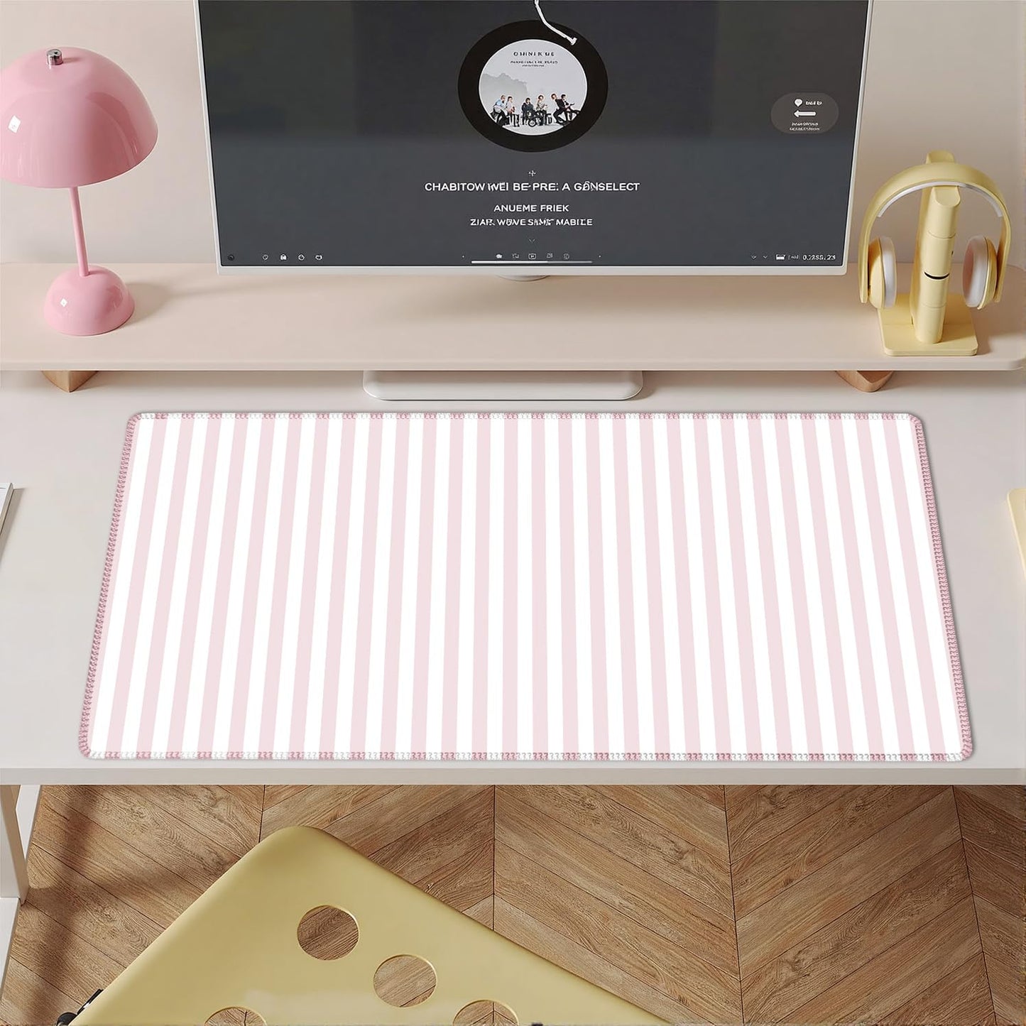 ohisxiacy Light Pink Striped Desk Mat Cute Pastel XXL Large Gaming Mouse Pad Desk Pad Kawaii Cozy Aesthetic Keyboard Laptop Computer Mat Home Office Decor for Women