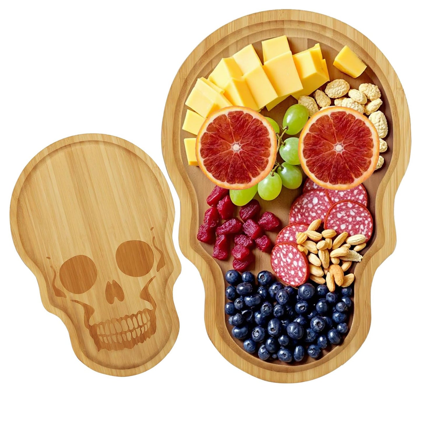 Unique Large Bamboo Wood Halloween Charcuterie Cheese Cutting Board Spooky Skeleton Decorative Serving Platter Tray for Thanksgiving Christmas Housewarming Party (1)