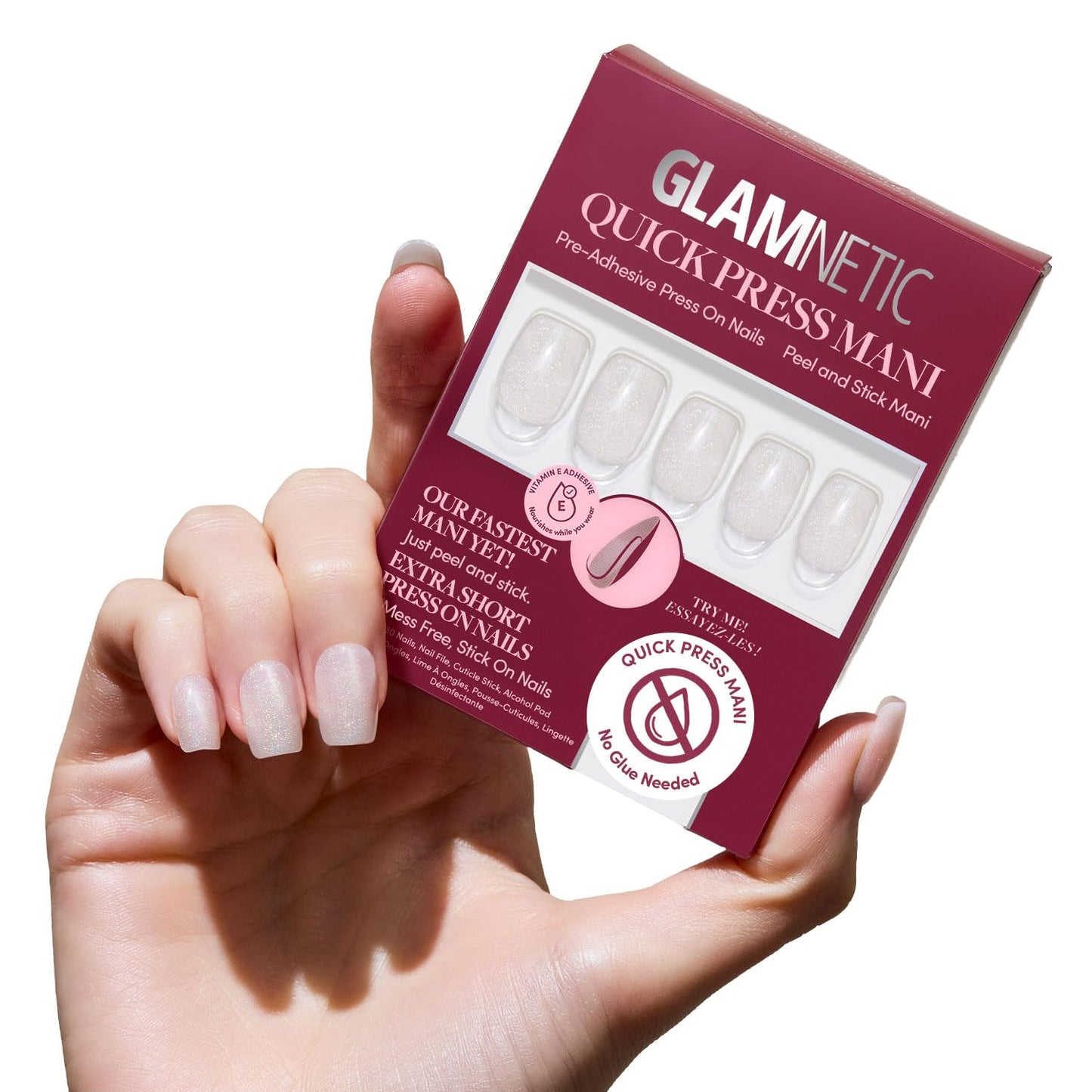 Glamnetic Quick Press Mani Bundle - No Glue Press On Nails, Just Peel and Stick | Daydream Veil & Velvet French | Mess Free Salon Quality Stick On Nails | Square & Round Extra Short Nails