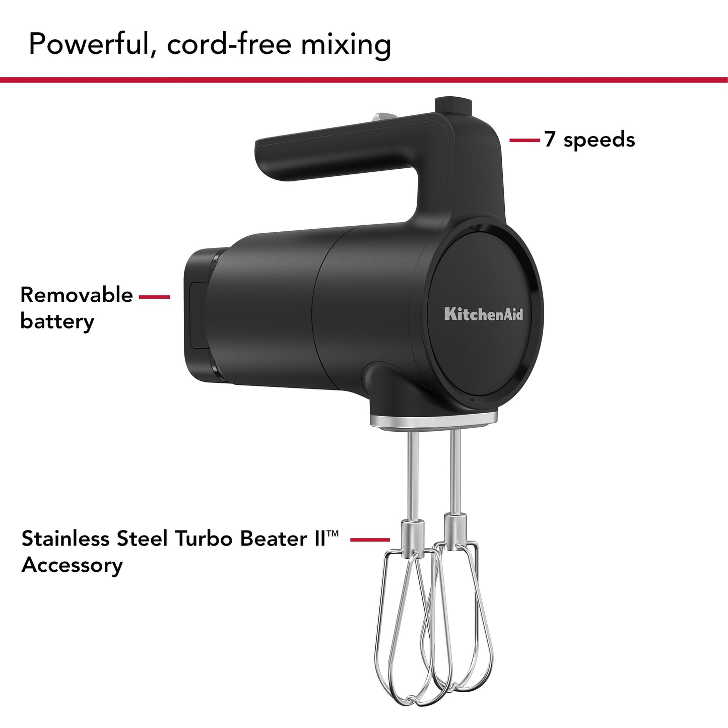 KitchenAid Go Cordless Hand Mixer, Metal - KHMR762, Black Matte
