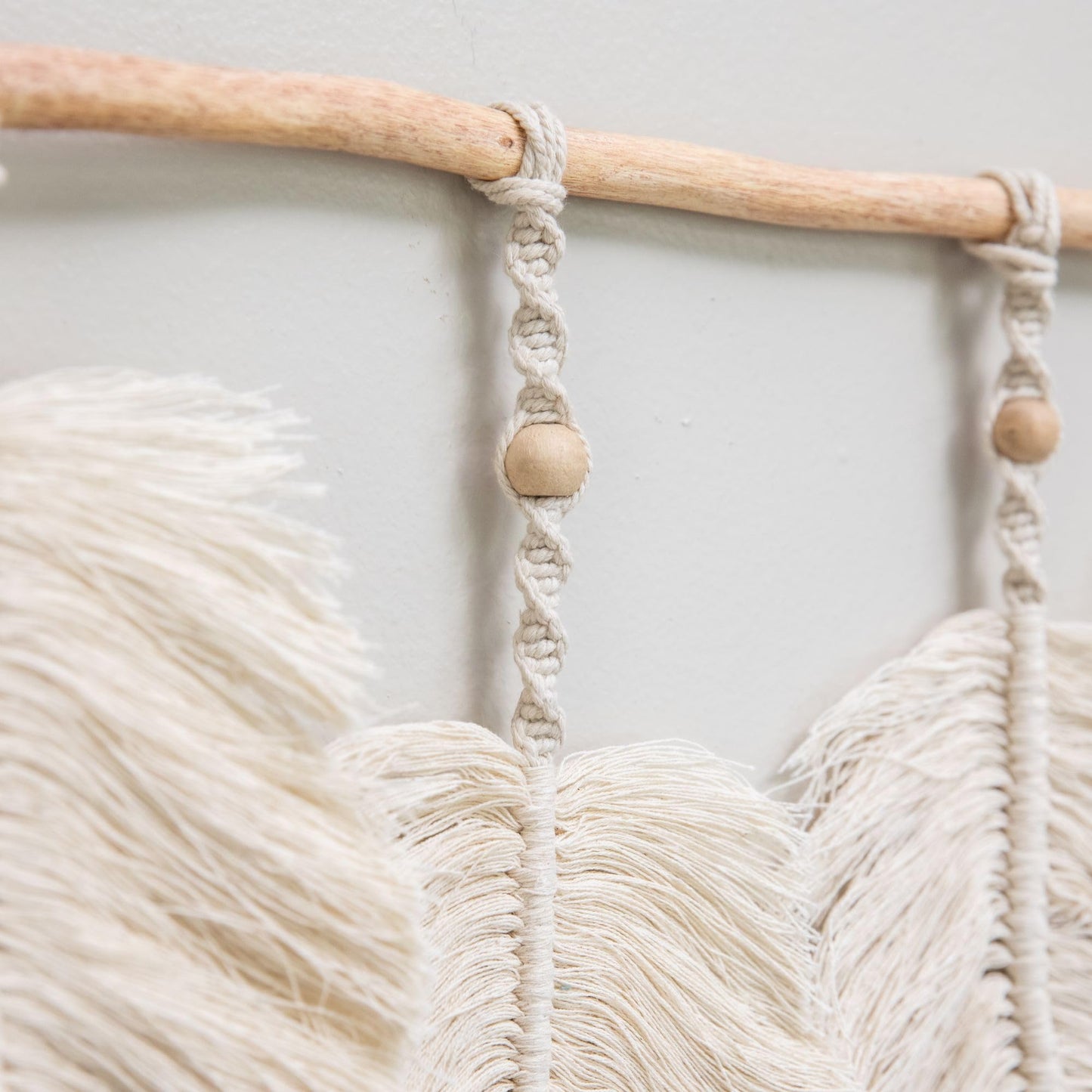 Crane Baby Willow Leaf Wall Décor - Bohemian-Style Nursery Wall Art, Handcrafted with Macramé Details