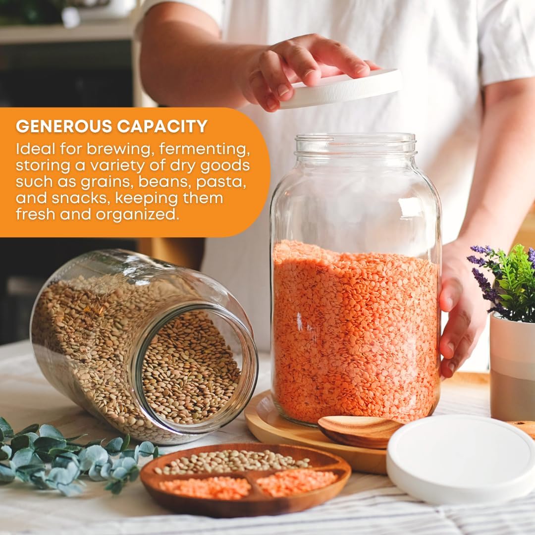 FastRack 1 Gallon Glass Storage Jars with Airtight Lids (Pack of 4) | Wide Mouth Glass Canisters for Food Storage, Fermentation, Pickling & Canning