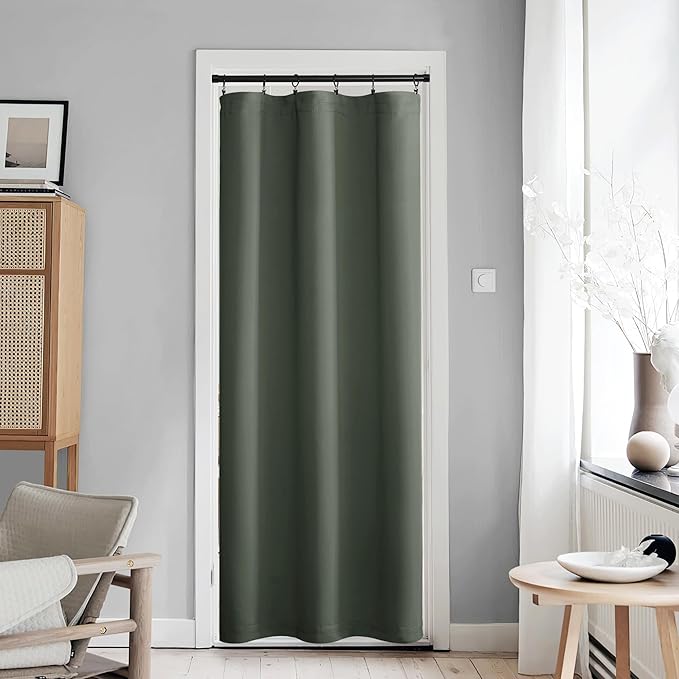 NICETOWN Blackout Curtain for French Door - Thermal Insulated Doorway Curtain, Rod Pocket Farmhouse Window Cover, Single Door Panel, 42 x 80 Inches, 1 Panel, Dark Mallard
