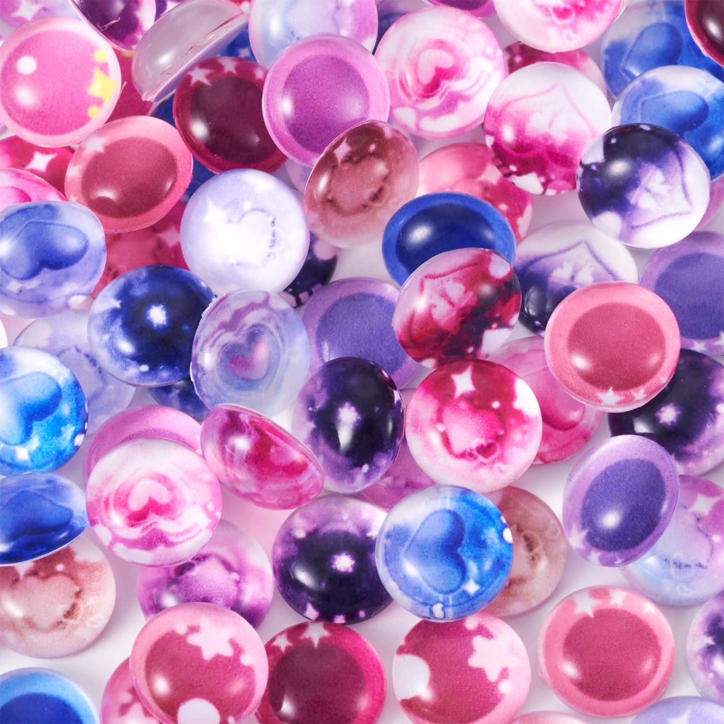 Craftdady 100Pcs 8mm Flat Round Dome Cabochons Glass Craft Doll Eyes Mixed Color Crystal Heart Pattern Eyes DIY Craft Art Cabochon for Doll Puppet Plush Animal Crafts DIY Jewelry Making