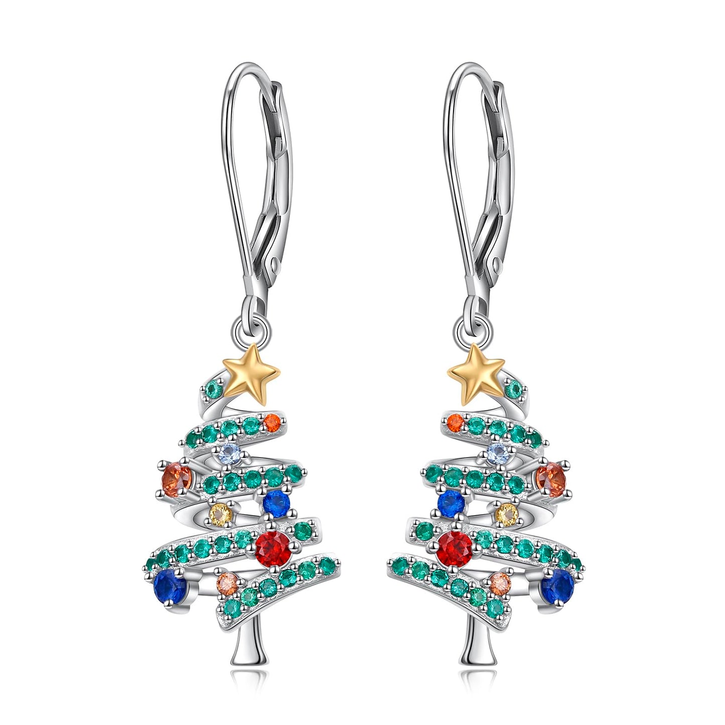 SHAOAN Christmas Tree Dangle Drop Earrings 925 Sterling Silver Leverback Earring Christmas Jewelry Gifts for Women