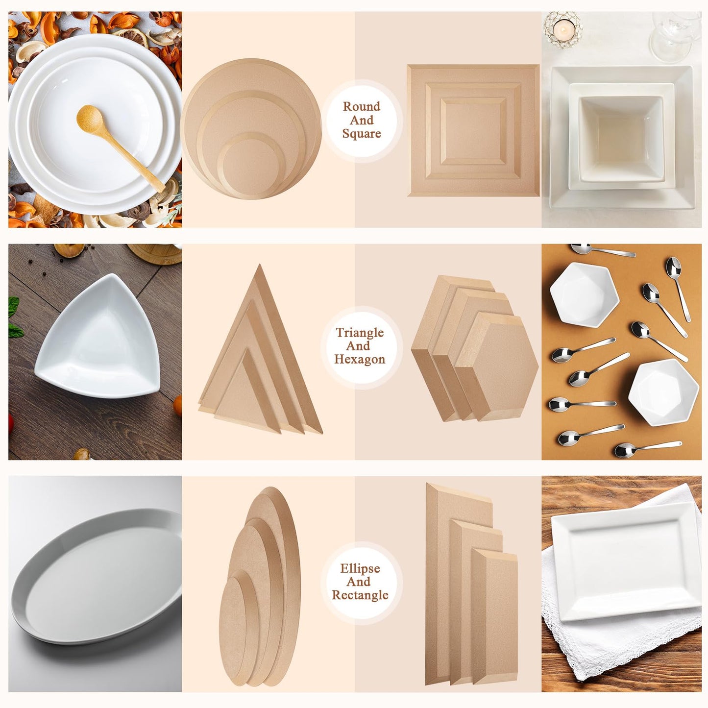 Sunnychicc 18 Pcs Ceramic Mold for Clay Wooden Pottery Molds for Clay Slump for Pottery Ceramic Plate Tools for Handbuilding Dish Plate, 6 Shapes, 18 Sizes