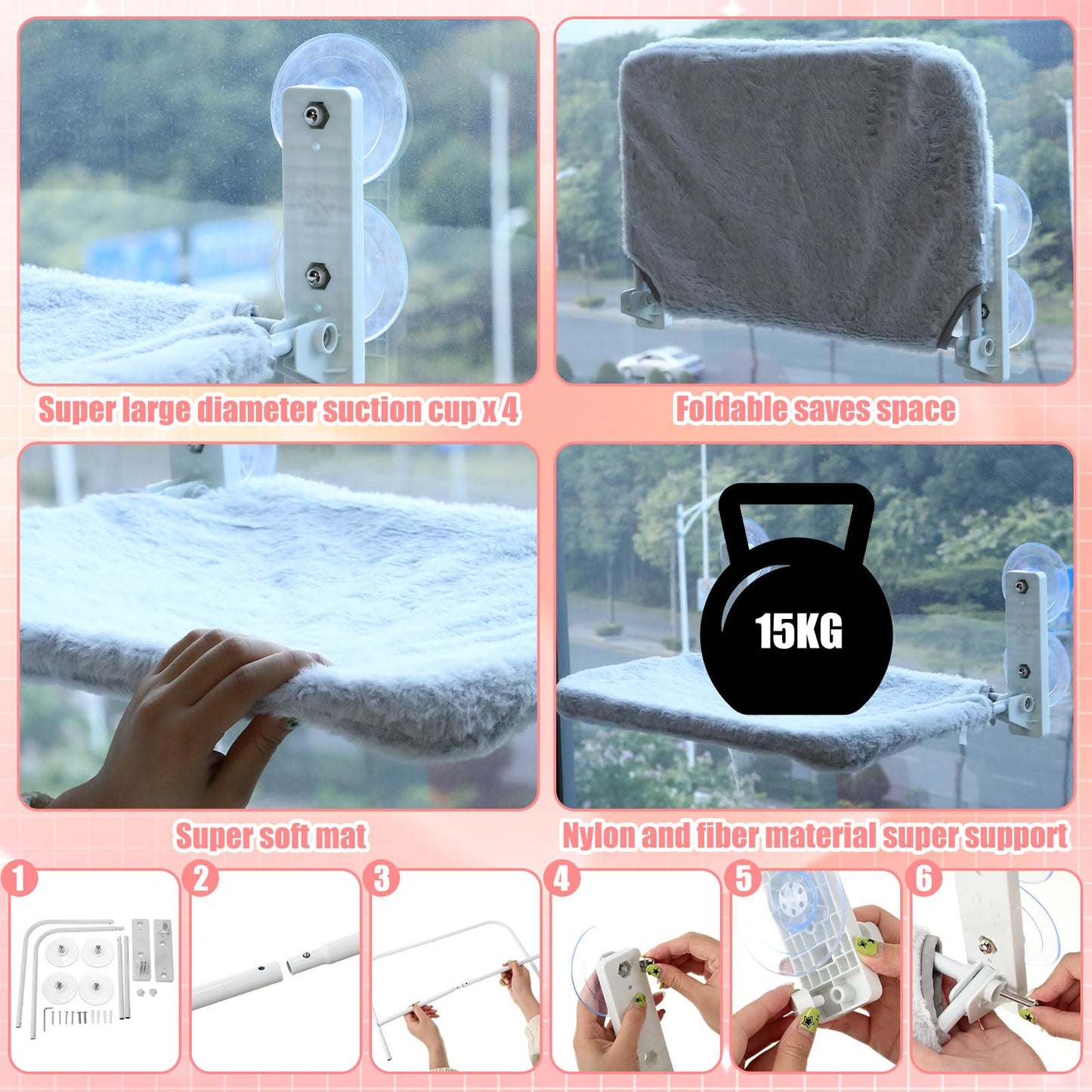 40 Pcs Kitten Starter Kit for Indoor Cats Include Litter Box, Carrier, Cat Bed, Climbing Post, Scratch Pad, Hammock, Feed Bowls, Mat, Collars, Nail File and More for Kitten Supplies Welcome Gift(Pink)