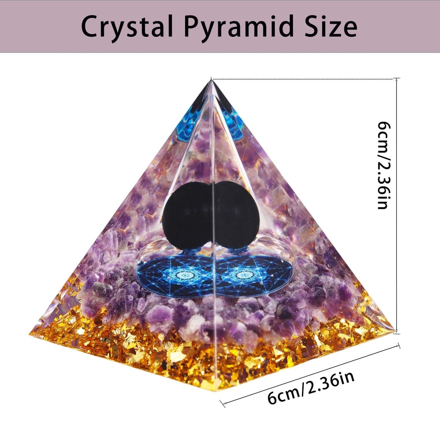 Crystal Pyramid, Obsidian & Amethyst Healing Crystal Pyramid Porstive Energy Generator, Natural Crystals Energy Pyramid for Attract Wealth Success and Lucky
