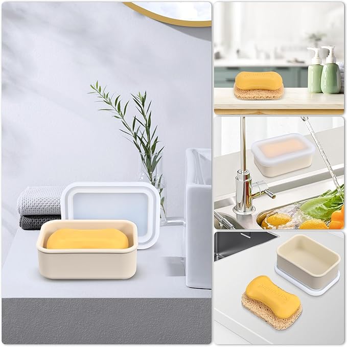 Beige Self-Draining Soap Lift Dish - Travel Soap Case with Bar Holder & Saver