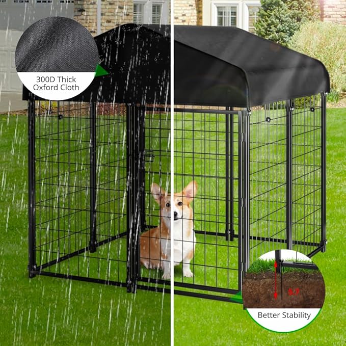 PawGiant Welded Wire Dog Kennel Outdoor with Roof, 4'x4.2'x4.5'