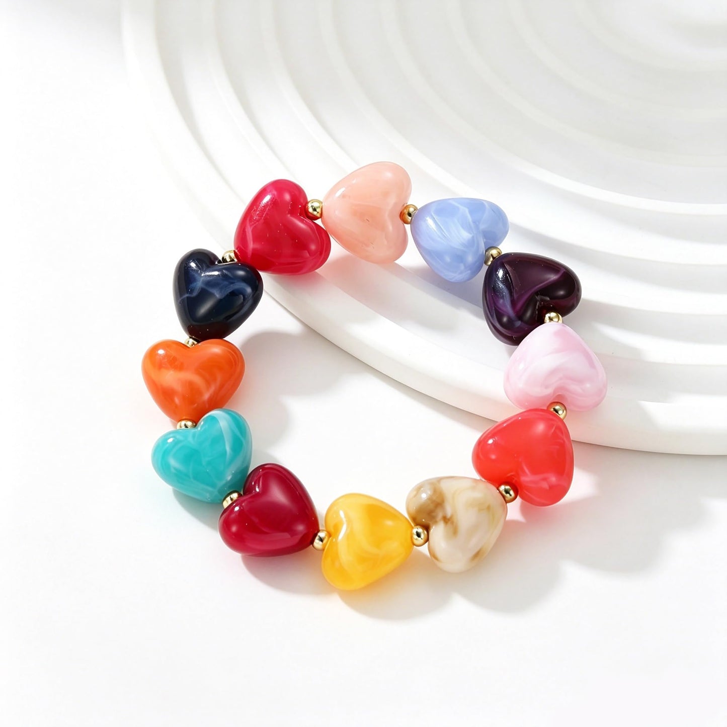 chorfla Colorful Heart Beaded Bracelets for Women, Boho Chunky Resin Elastic Stretch Bracelet, Vibrant Summer Beach Jewelry Gift