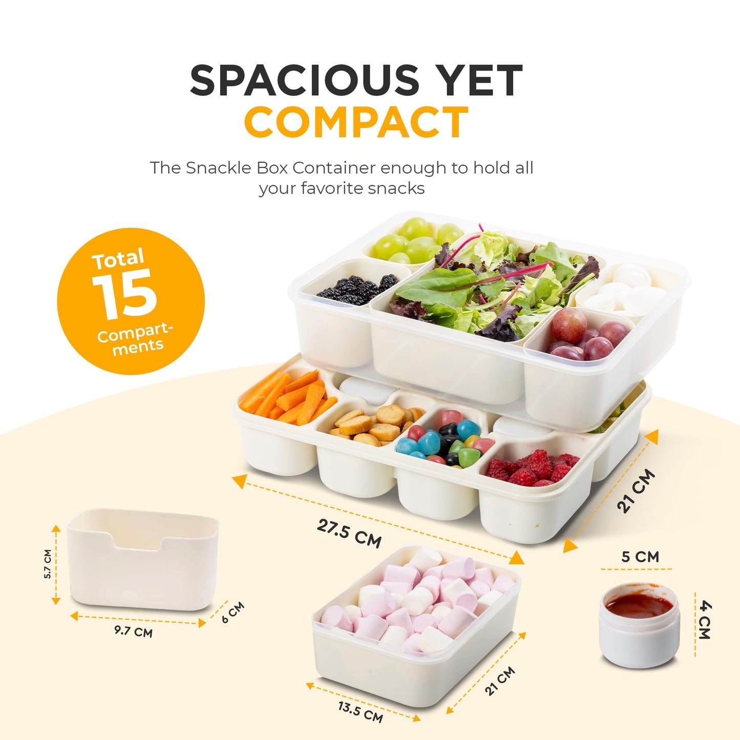 Snackle Box Container with Multi Compartments & Rotary Date Dial - Divided Serving Tray with Lid & Handle -Snack Organizer for Travel, veggies, Nut, fruit, Picnic & party - Dishwasher &Microwave safe