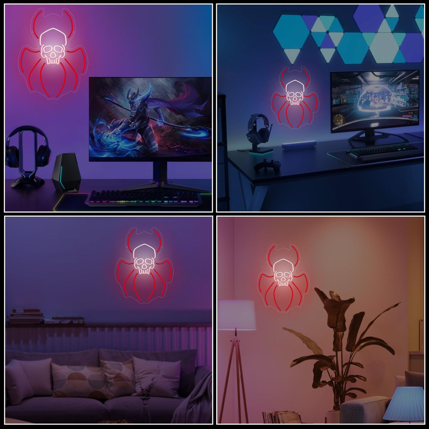 Spider Skull Neon Sign, Halloween Skull LED Light for Party & Home, Creepy Skull Decor Wall Sign for Halloween Decorations, USB Powered Halloween LED Sign for Holiday Party Decor