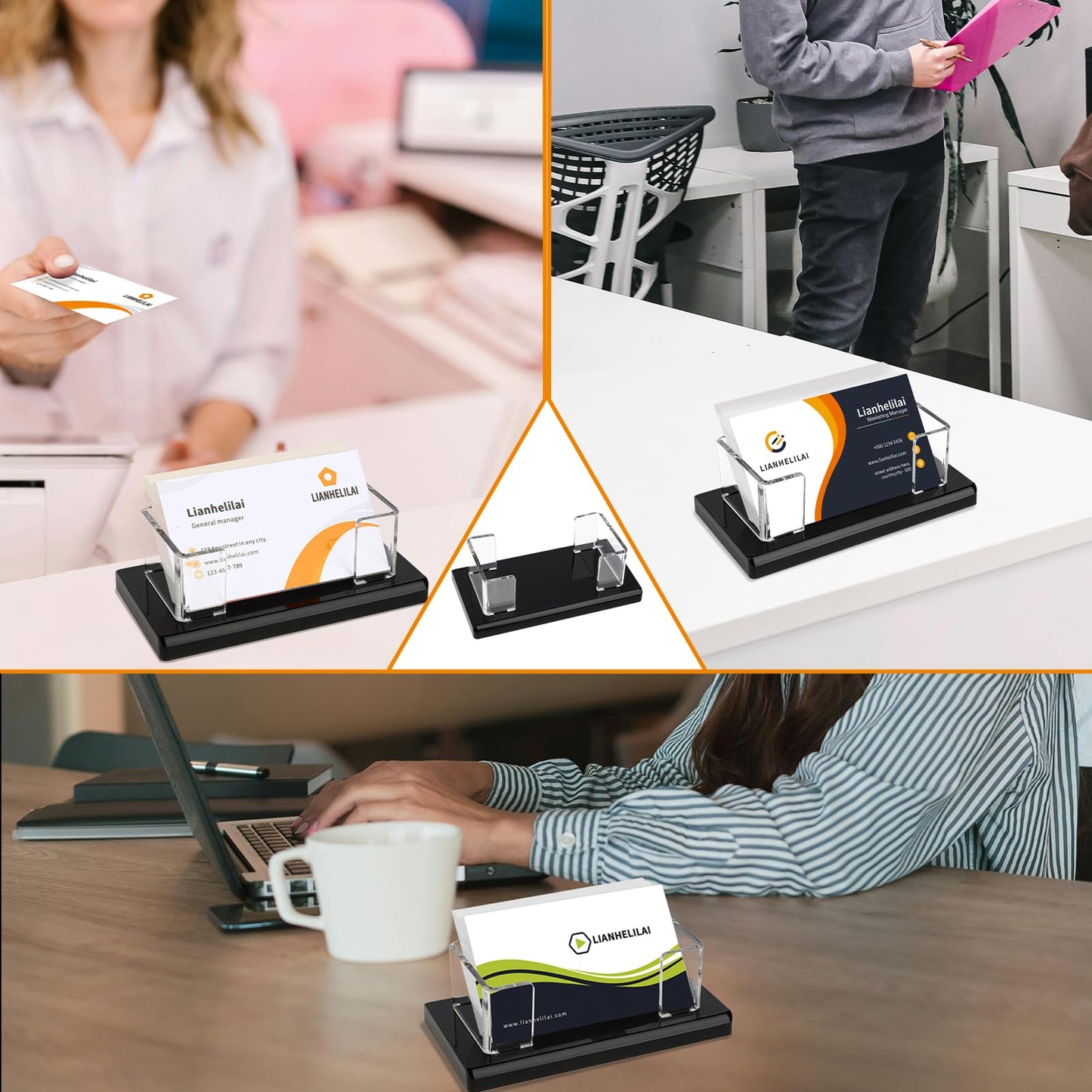 LIANHELILAI 2Pack Acrylic Business Card Holder Black Enlarged Holds 120 Cards for Office/Exhibition/Restaurant Desk/Counter Display Name Card Organizer Stand