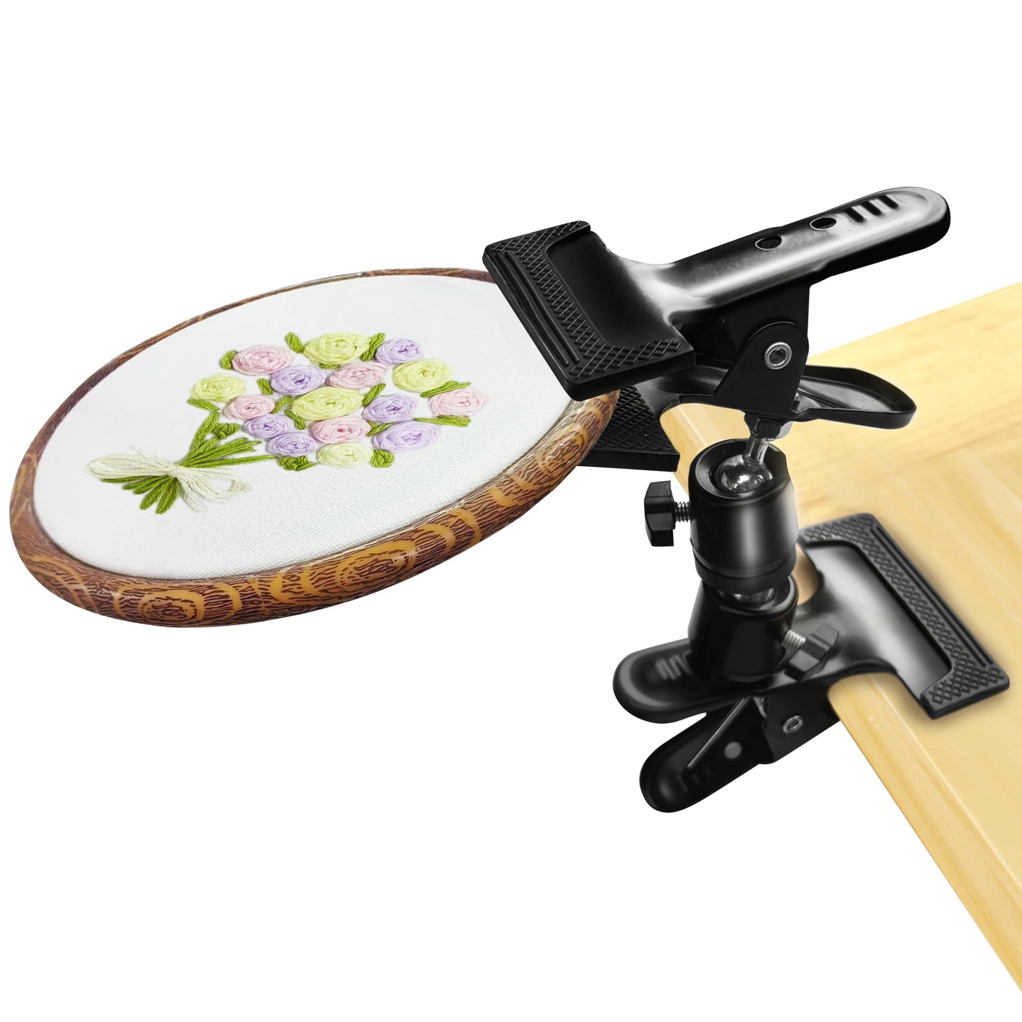 Portable Metal Embroidery Hoop Stand Holder - Rotated Embroidery Hoops Stand Table Clip for Most Size/Shape Embroidery Needlework Hoops