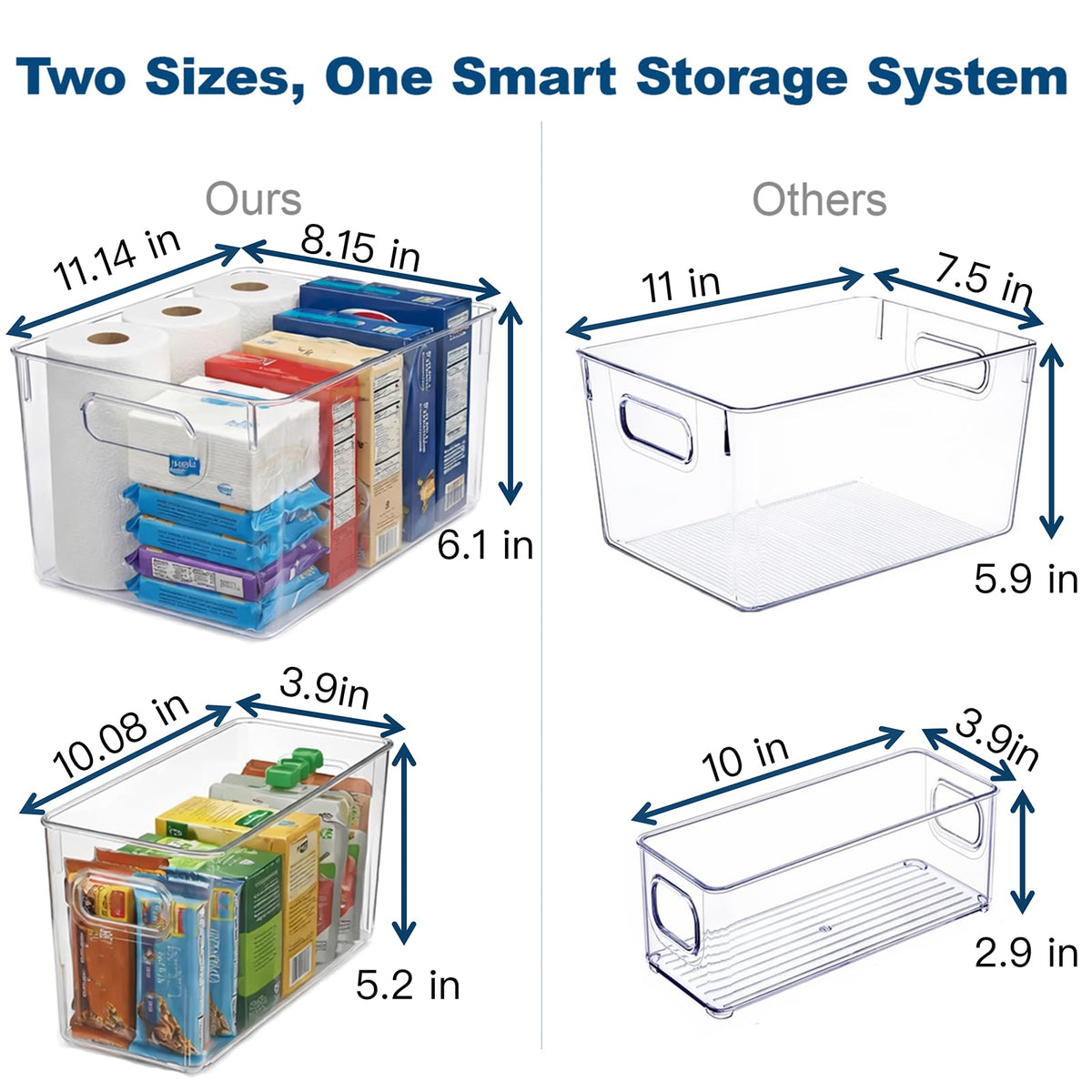 10 Pack Clear Plastic Storage Organizer Bins