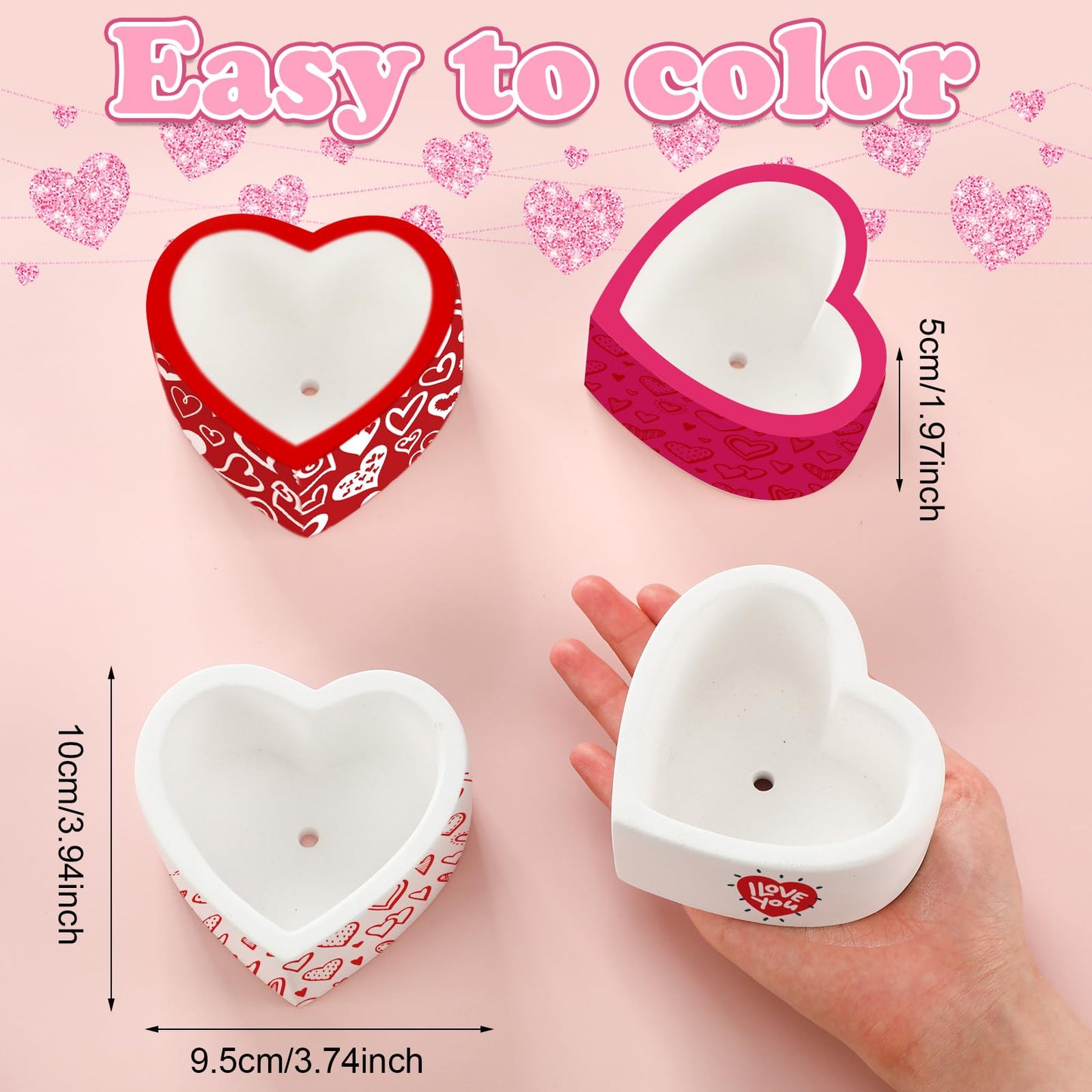 Beeveer 12 Pcs DIY Craft Kits Make Your Own Ceramic Succulent Planters Paintable Heart Shaped Decoration, and Ceramic Succulent Planters Kit for Mother's Day from Daughter Son