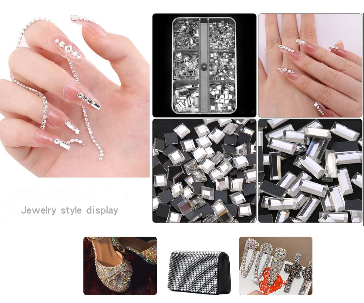 MIKOWEN Nail Art Rhinestones K9 Glass Crystal Iridescent AB Clear Flatback Diamonds for Round &Square Gems Stones Constitute in 6 Mixed Sizes Jewels Set for Nail Design Multiple 2920PCS PenTweezers