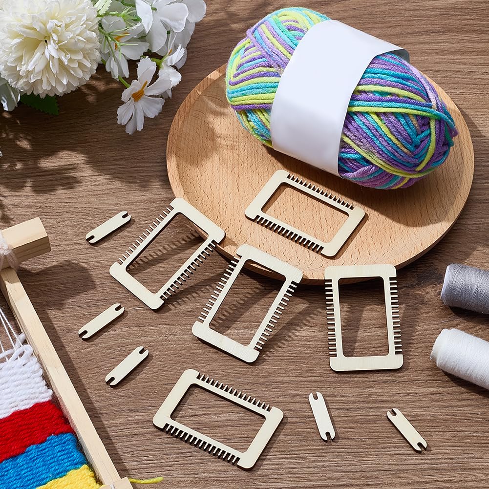 WEBEEDY 13 Pcs Mini Wood Weaving Loom Kit Small Wooden Weaving Loom Tool with 6 Looms,6 Shuttles & 50g Yarn for Adults Beginners,Wood Tools for DIY Tapestries Knitting Projects Activity