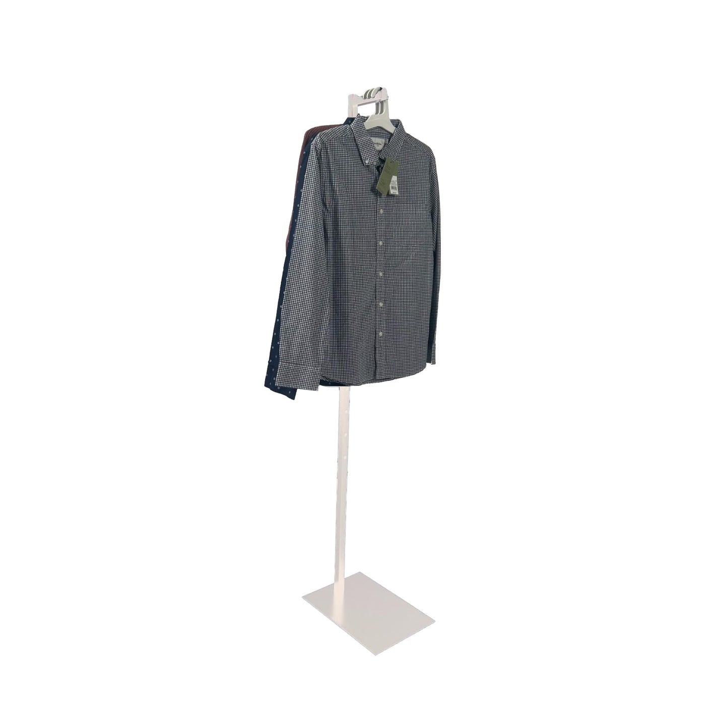 SSWBasics Adjustable White Costumer Stand – Single Arm Clothes Rack - Retail Clothing and Garment Display Stand – Ideal For Showcasing Hanging Items In Thrift Shops, Boutiques and Retail Stores
