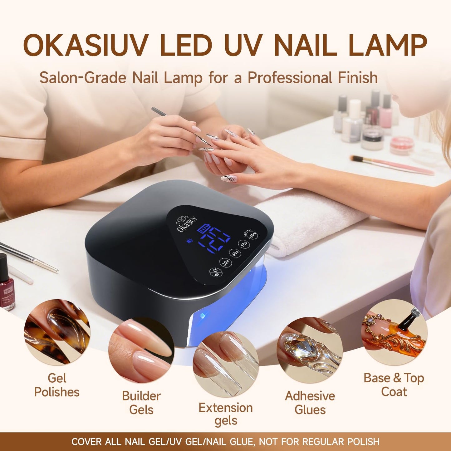 Okasiuv UV LED Nail Lamp with UV Gloves,Magnetic Metal Mirror Base Cordless Nail Dryer, Gel Polish Curing Light with 4 Timers,Touch Control Display,Auto Sensor for Professional Salon & Home