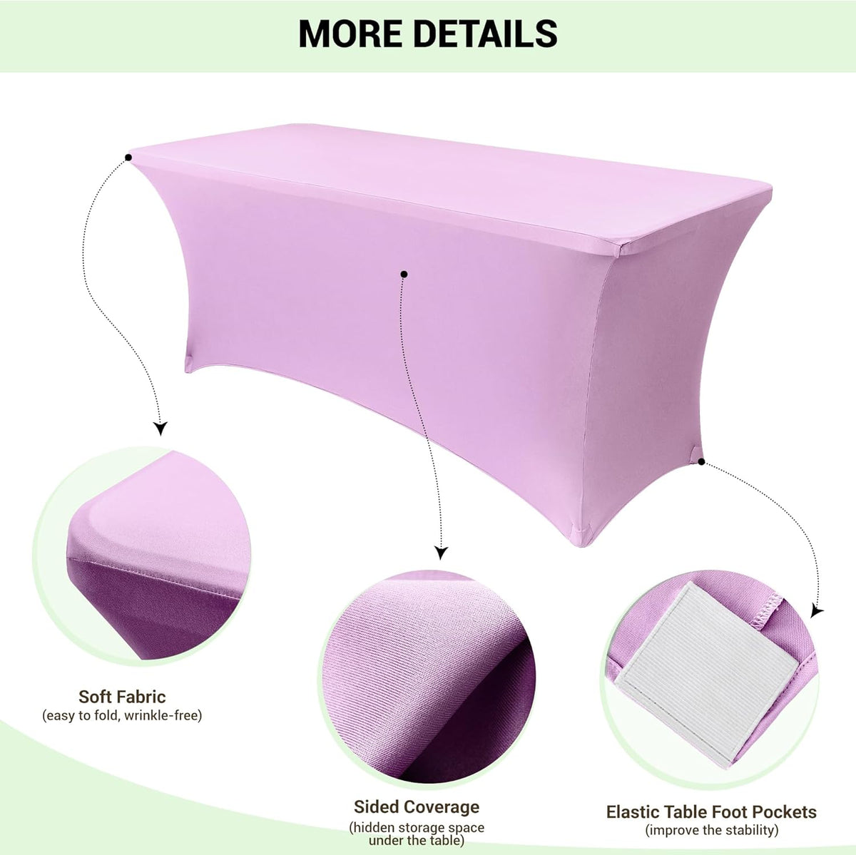 Obstal Spandex Table Cover 6ft Fitted Tablecloth Rectangular - Stretch Rectangle Folding Table Cloth for Birthday Party Wedding Banquet, Light Purple, 72L x 30W Inch
