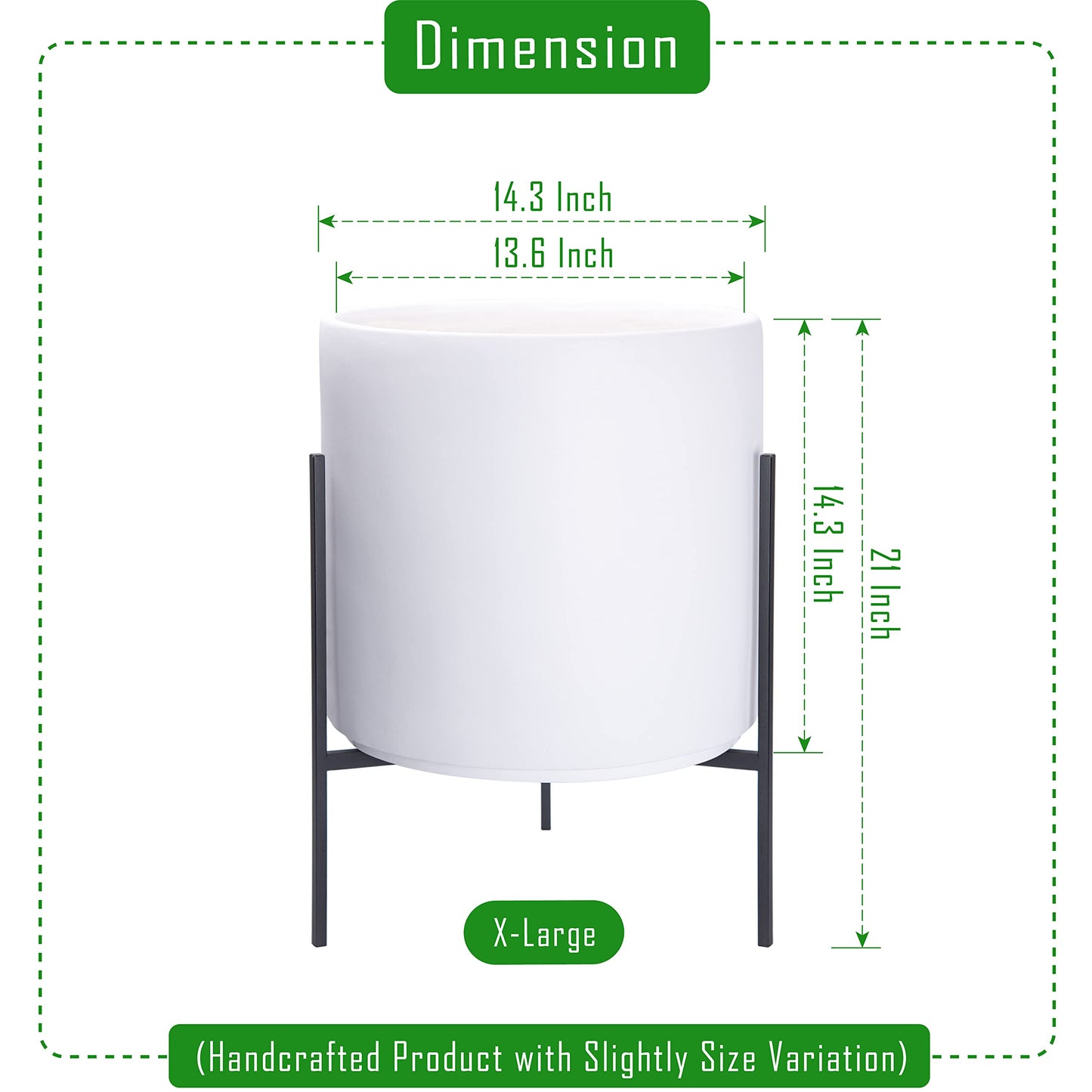 D'vine Dev Modern White Plants Pot Cylinder Planter with Heavy Duty Stand, X-Large 14 Inch Pot, 21 Inch with Stand Height, 96-T-A-4