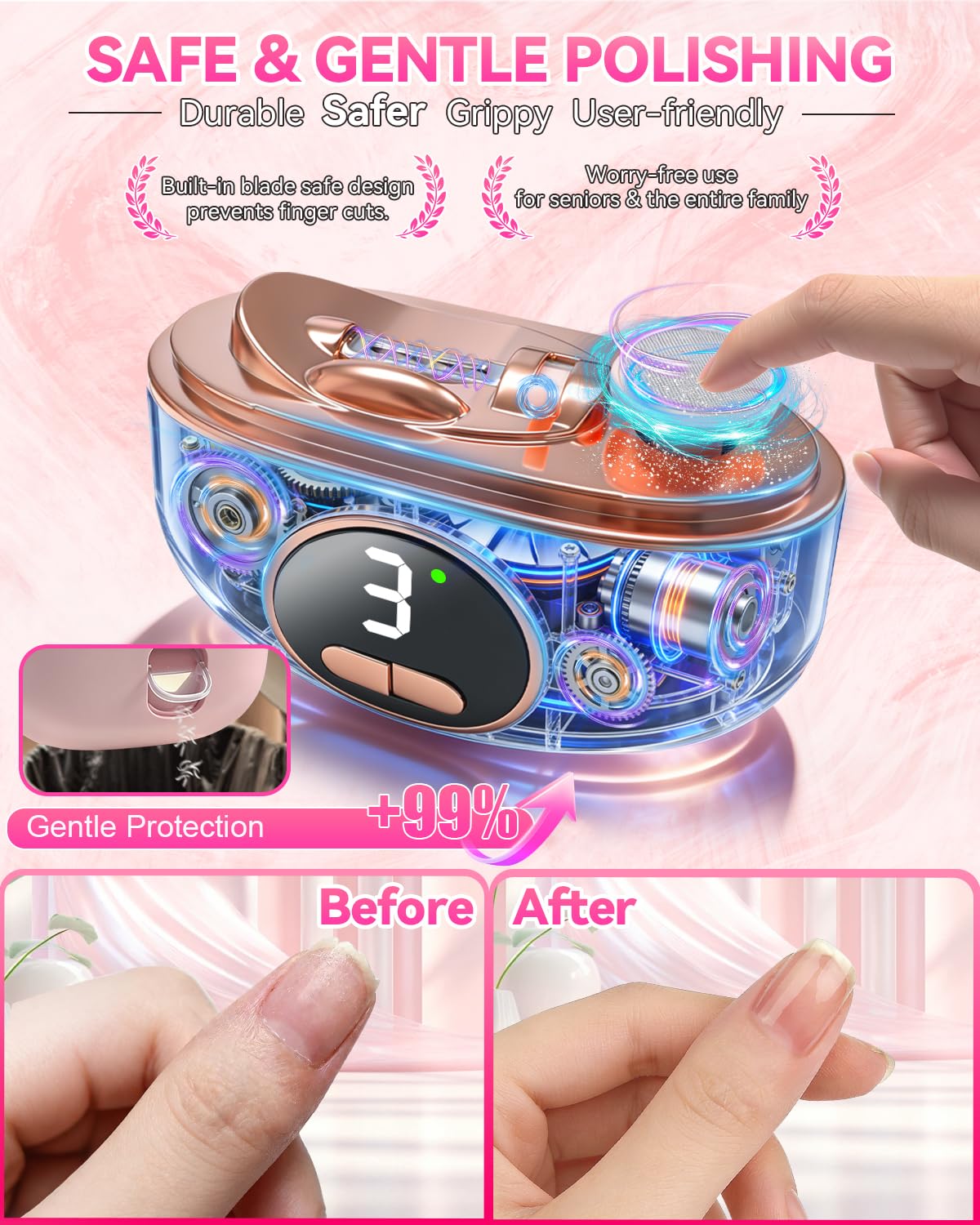 2026 Upgraded 3-in-1 Electric Automatic Nail Clipper【5.0 German Power Motor】【3 Smart Modes & Double-Blade】【Safe Nail Trimmer Polishing】 with LED Light & Dust Storage, Quiet & Gentle for Senior
