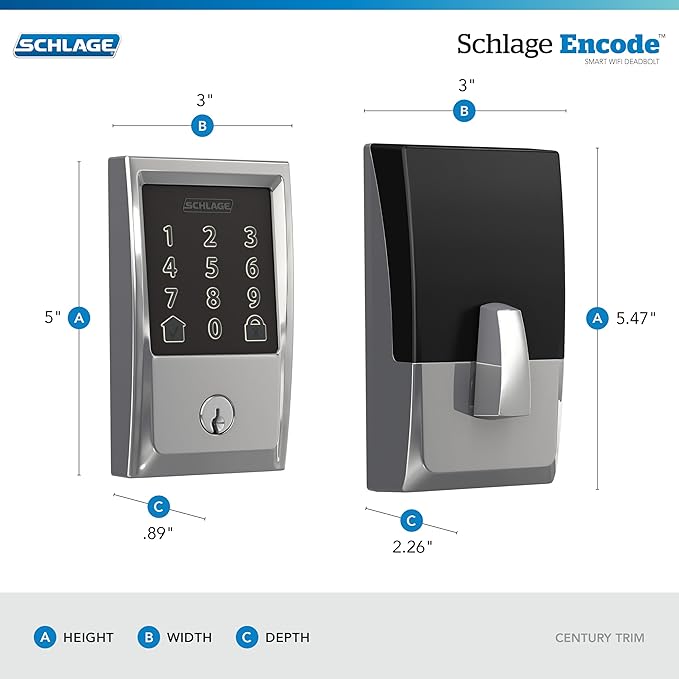Schlage Encode Smart WiFi Deadbolt with Century Trim In Bright Chrome